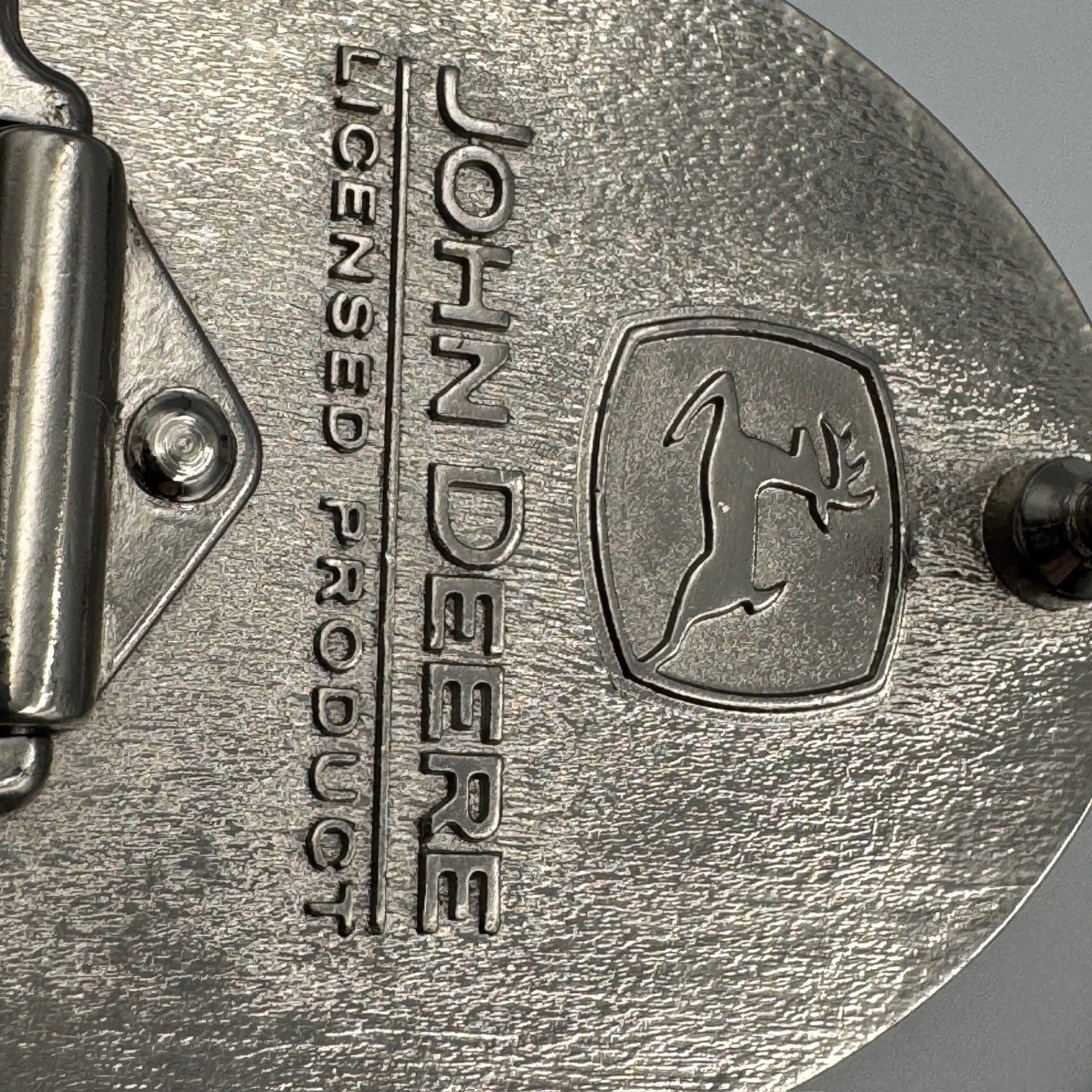 John Deere Belt Buckle Nothing Runs Like A Deere Silver Green Logo Diamond Plate