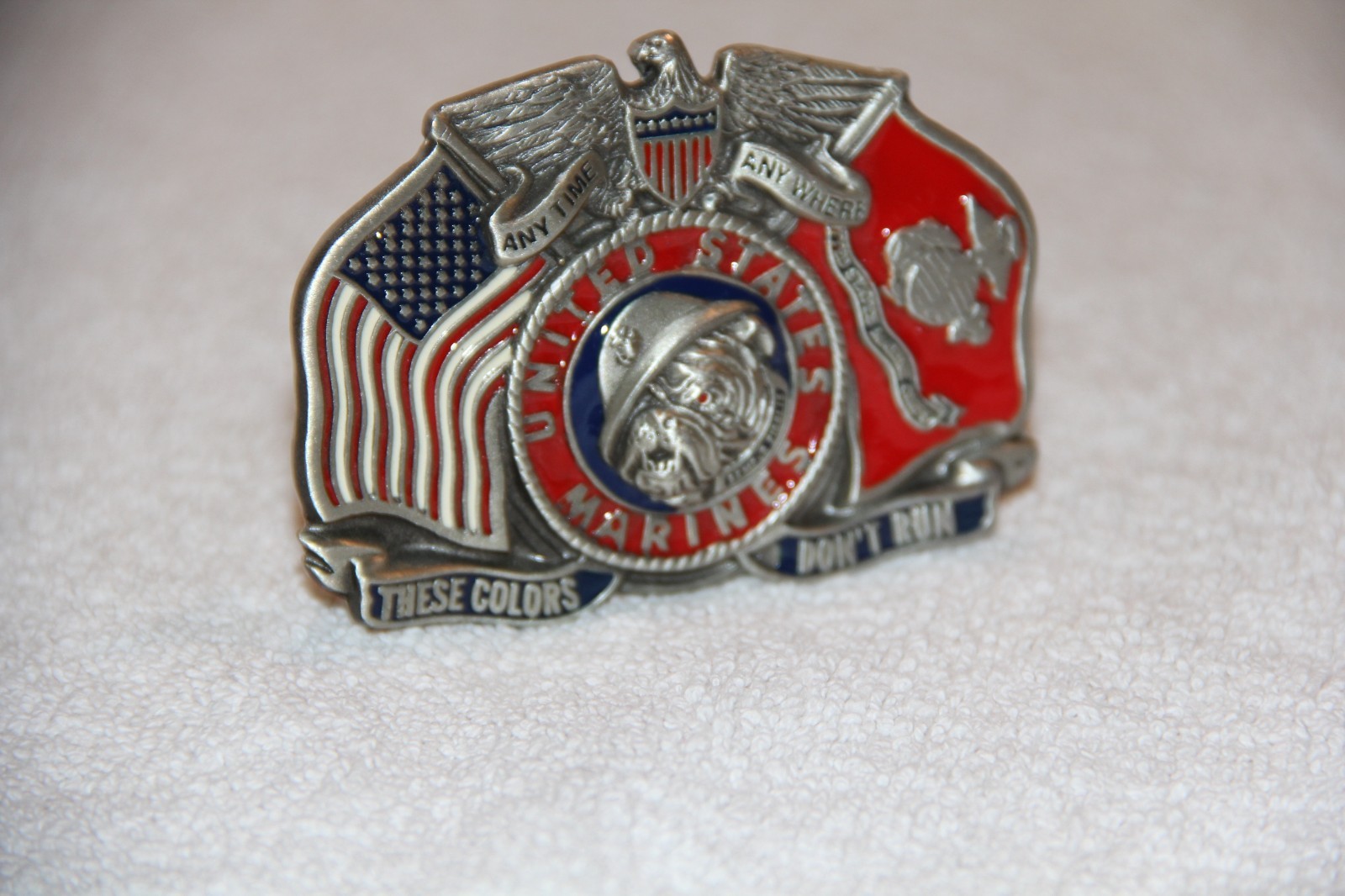 1991 US MARINES « These Colors Don&rsquo;t Run » Pewter Belt Buckle by Great American