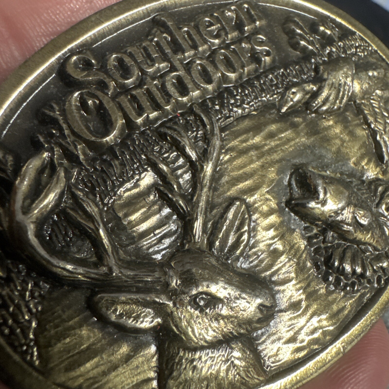 Belt Buckle Southern Outdoors Deer Bass Fish Duck Gold Limited Edition Vintage
