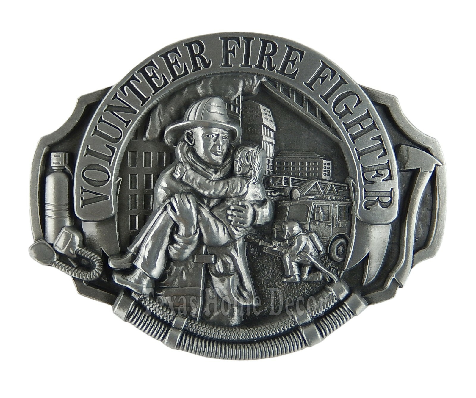 Volunteer Firefighter Men&rsquo;s Belt Buckle Antique Silver Tone Fits 1.5&Prime; Belts