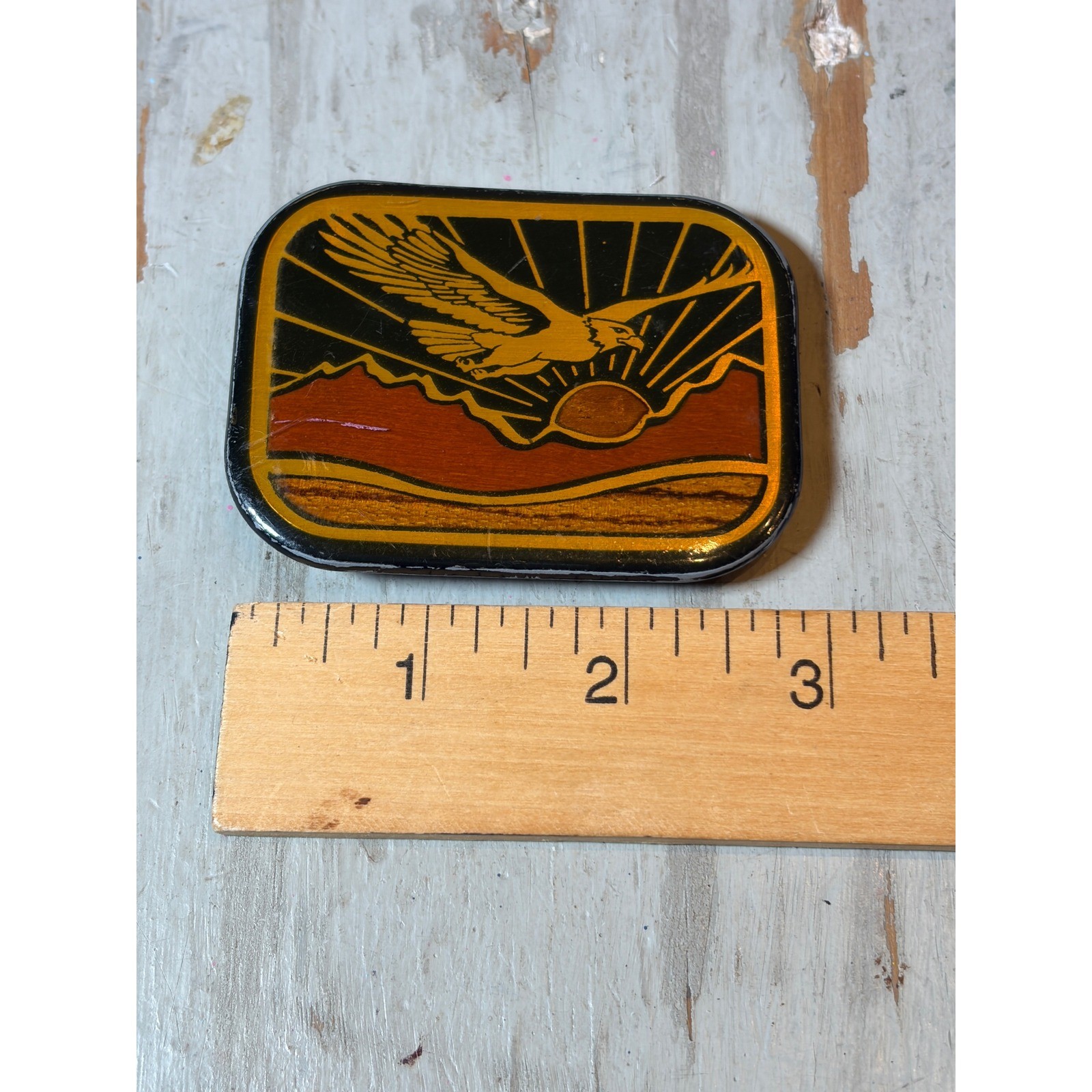 Vintage Harmon Design Colorado Eagle Belt Buckle Western Mountain Sunrise Enamel