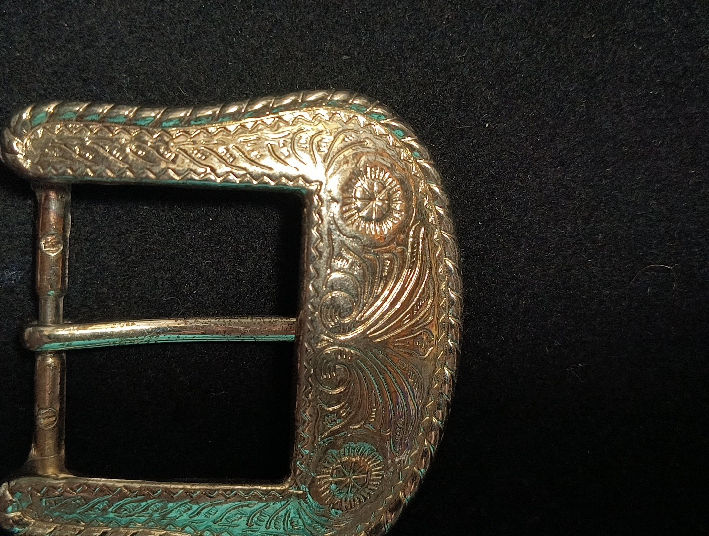 Vintage Western Style Belt Buckle Silver Tone Engraved Scroll Design