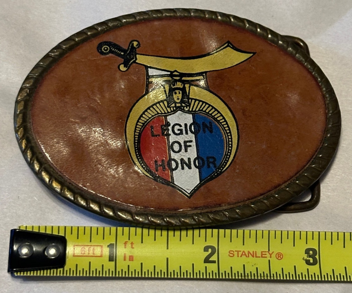 Vintage Legion of Honor Leather on Brass Belt Buckle Spec-Cast Rockford RARE