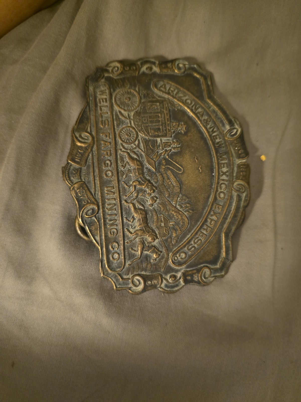 VINTAGE ARIZONA & NEW MEXICO EXPRESS CO WELL FARGO MINING CO BELT BUCKLE $23 OBO