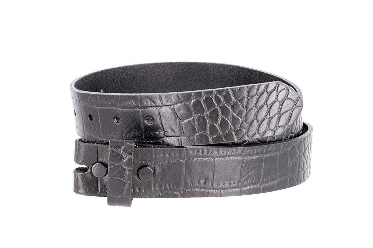 MZ Crocodile Embossed Pattern 1-3/8&Prime; (35mm) Wide Leather Belt Strap 36, Black