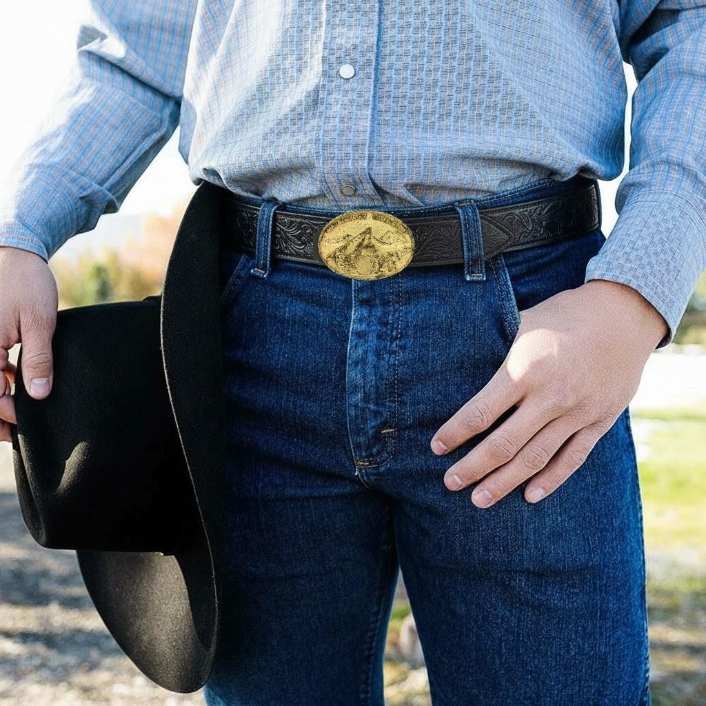 Rustic Industrial Belt Buckle in Vintage Yellow – Metal Design