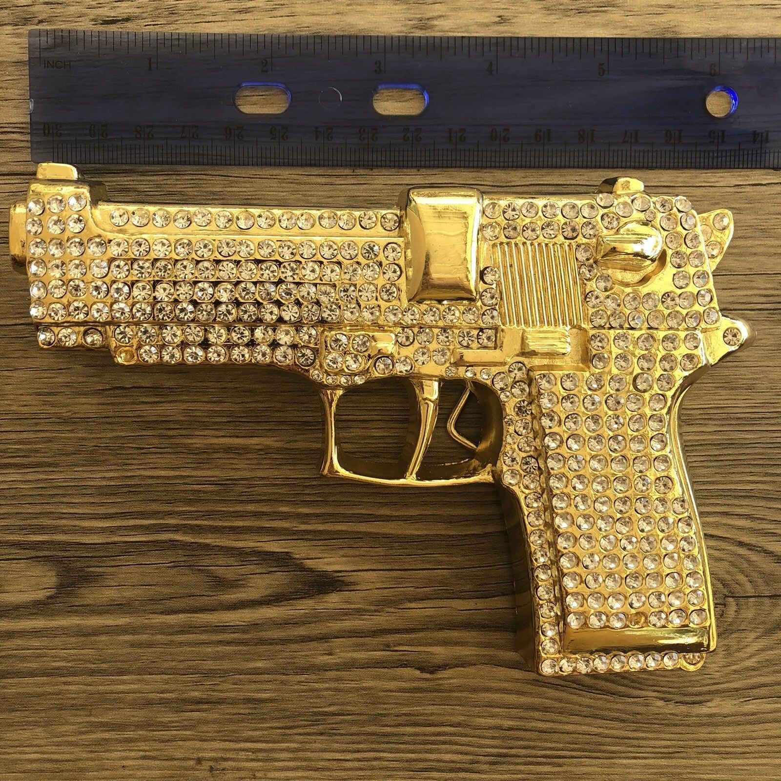 Gun Belt Buckle Rhinestones Gold Metal Iced Men Fashion Pistol Real Cowboy Style