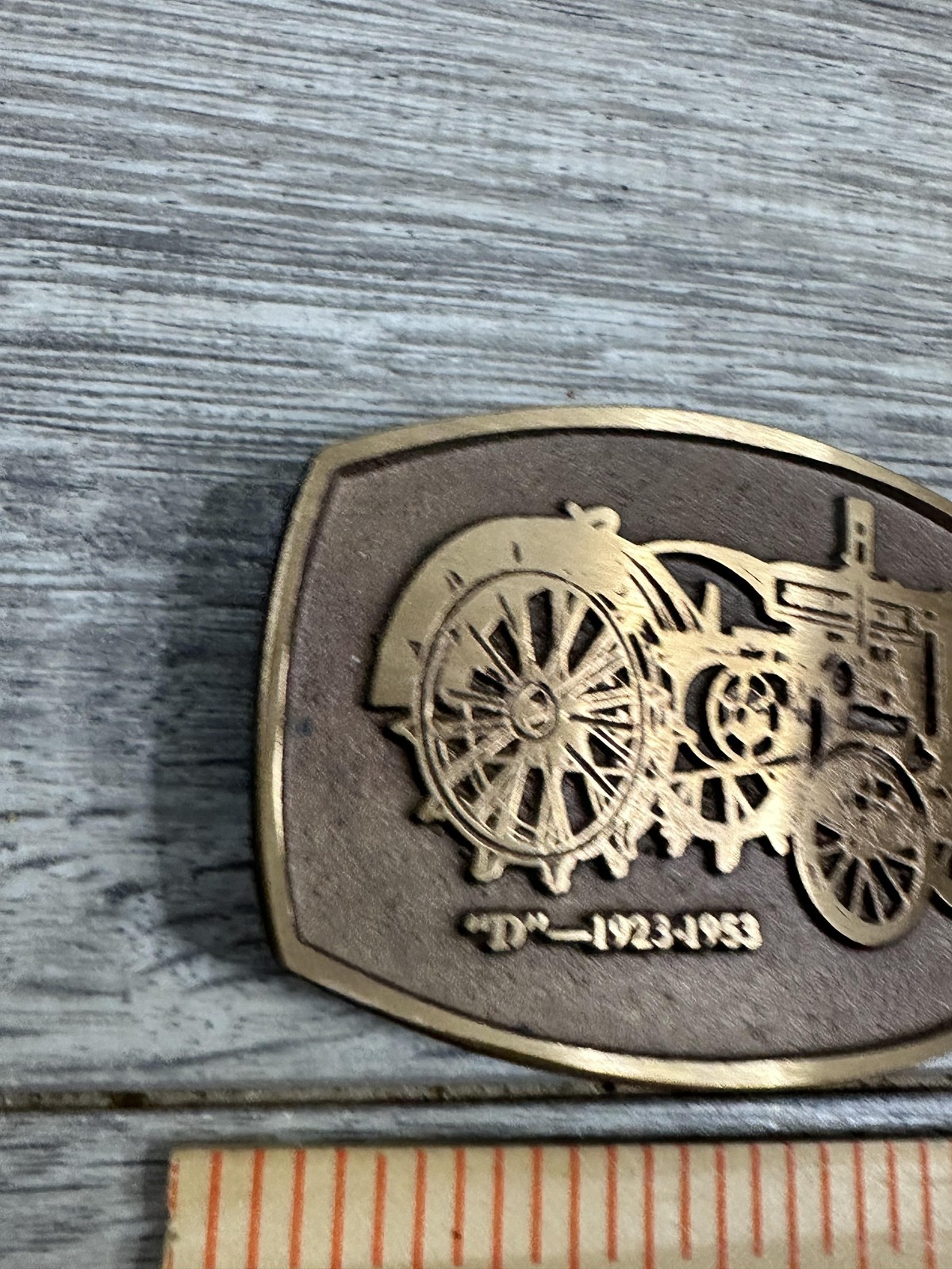 Vintage John Deere D Tractor Belt Buckle Brass Farm Equipment Western Mens