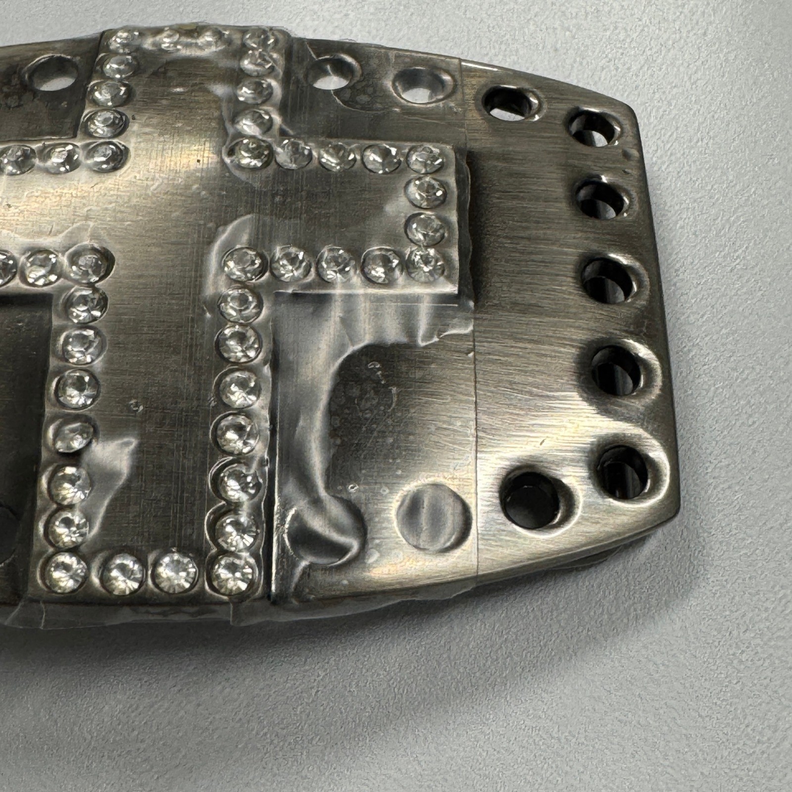 Sparkling Rhinestone Cross Belt Buckle Pewter Tone Western Style 3&Prime; x 2&Prime;