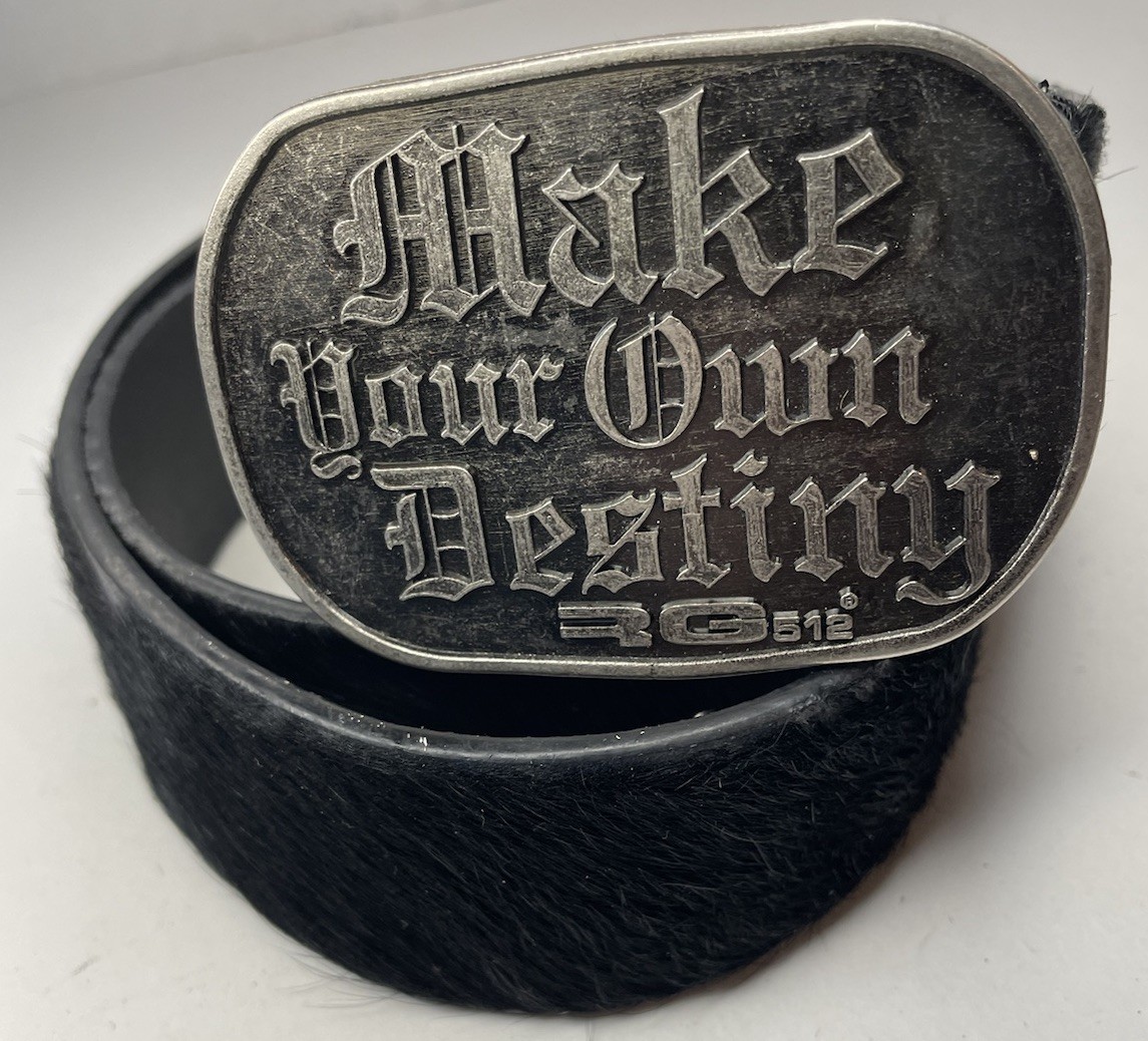 RG 512 NATURAL COW HIDE PEWTER BUCKLE “MAKE YOUR OWN DESTINY “ 85CM