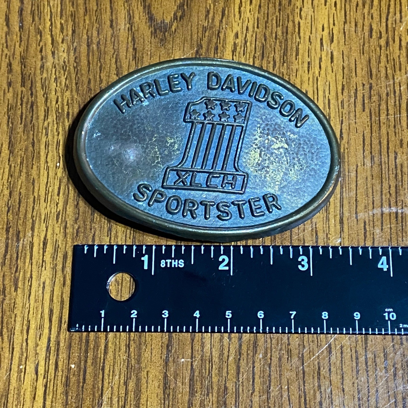Harley Davidson Sportster XLCH Belt Buckle Number 1 Logo Brass Tone Oval Vintage