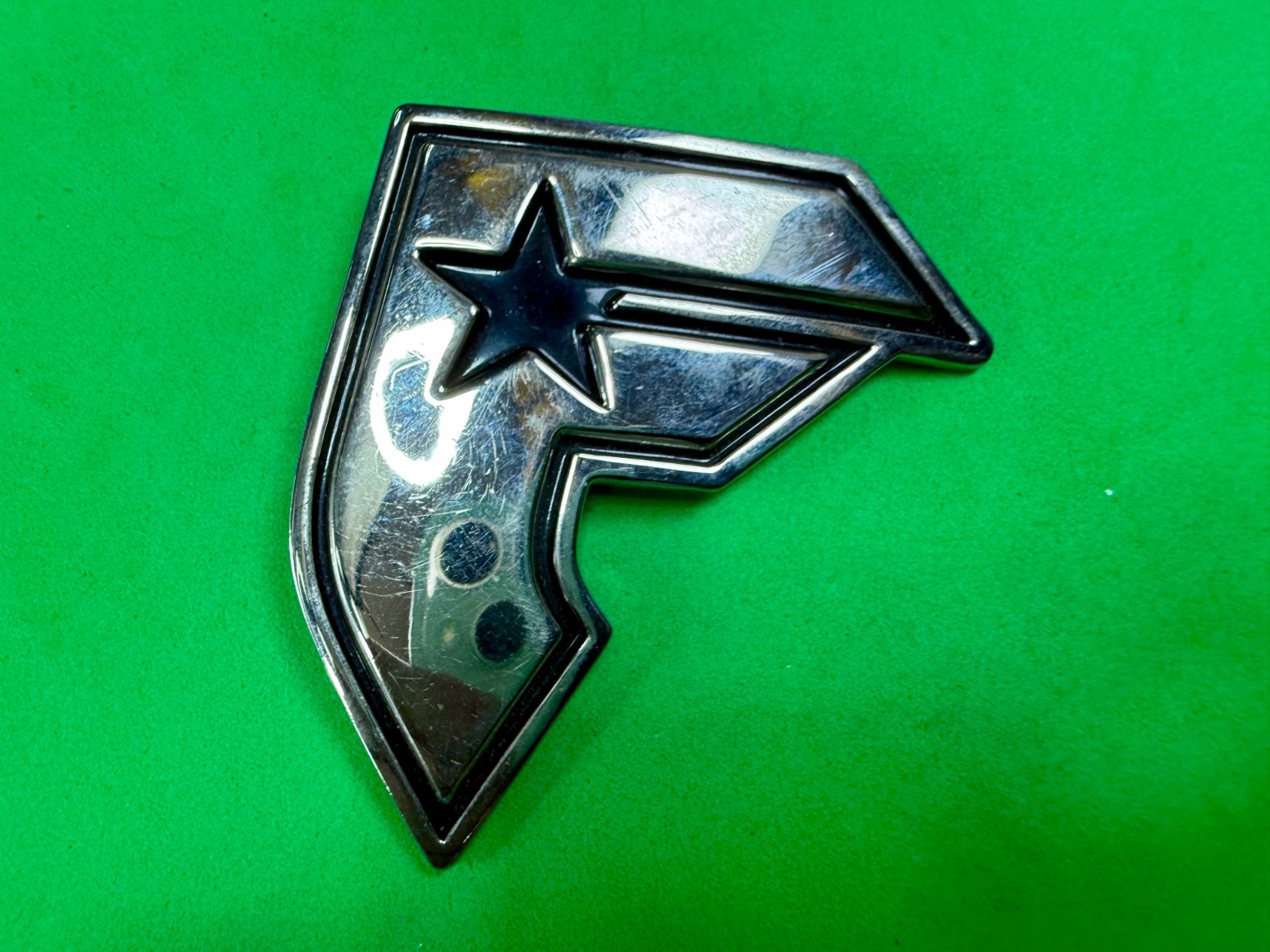 Famous Stars and Straps F Logo Belt Buckle Silver Black Metal Y2K