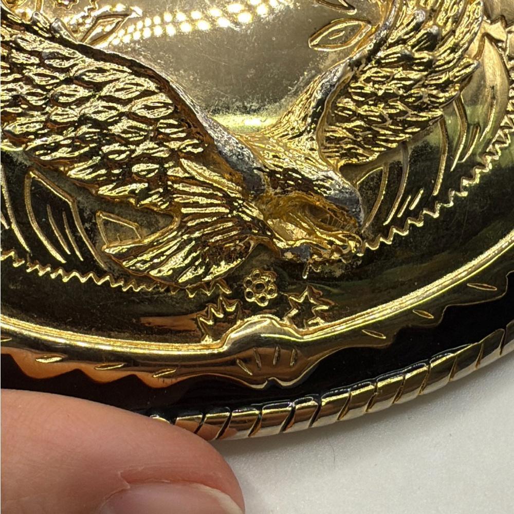 Vintage Gold Tone Black Bald Eagle Bird Belt Buckle Made In USA