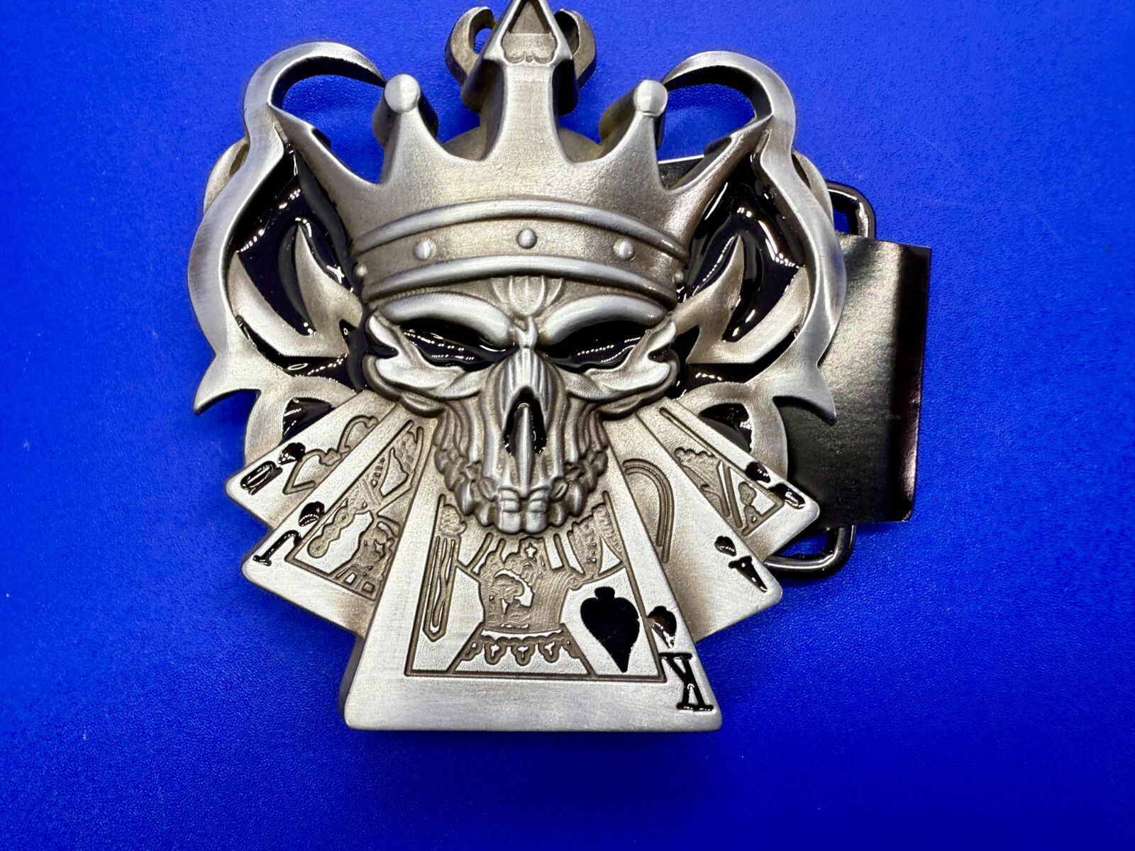 Skull with Crown Royal Flush Gaming Casino Gothic Biker Punk Vibe Belt Buckle