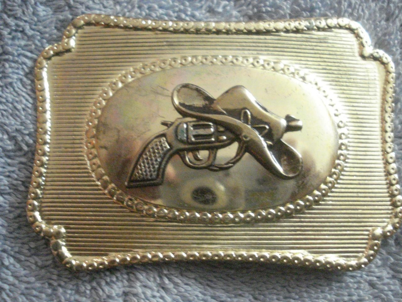 VINTAGE LOT OF 2 1970&rsquo;s WESTERN STYLE GOLD-TONED OVAL BELT BUCKLES