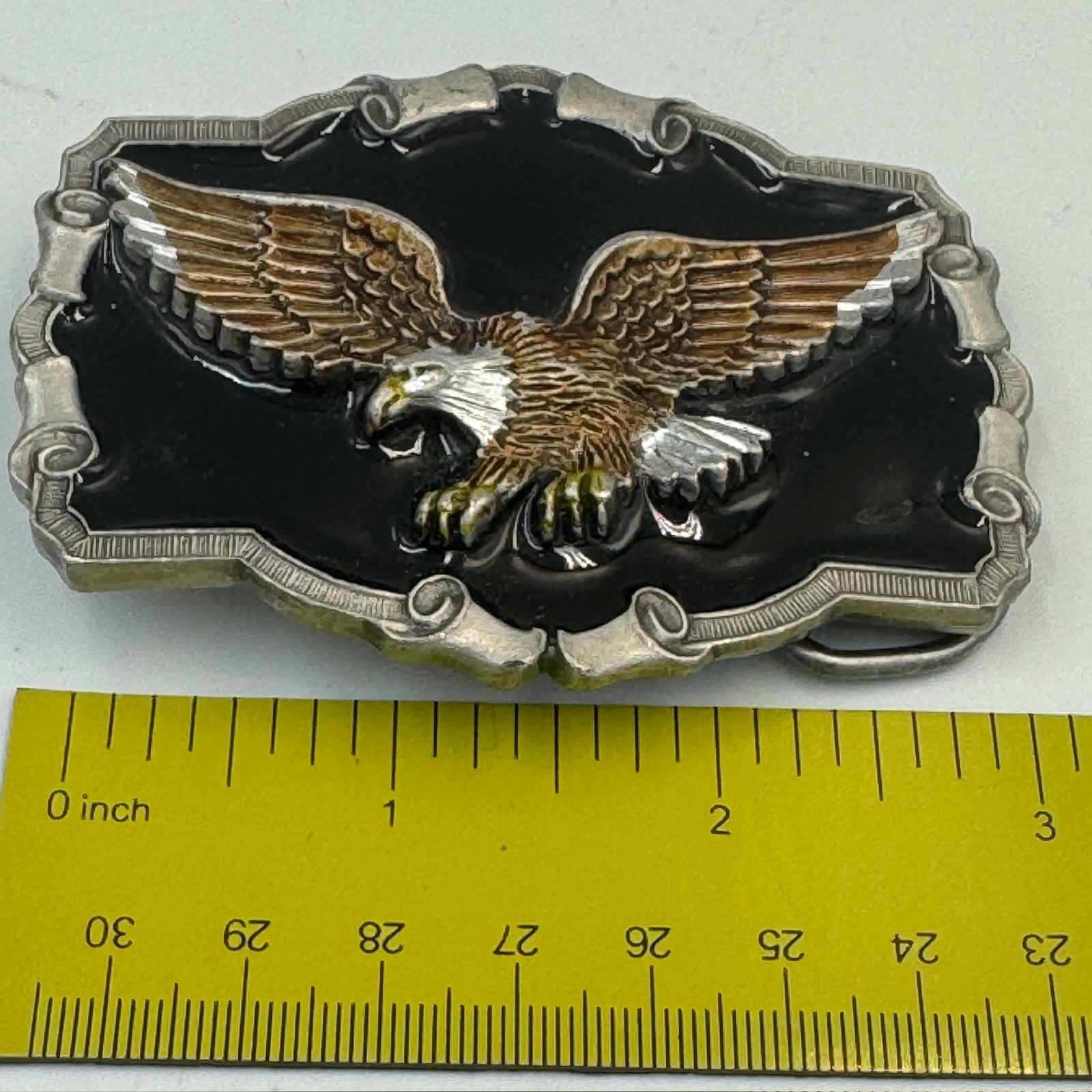 Bald Eagle Belt Buckle Western Americana Black Enamel Silver Tone