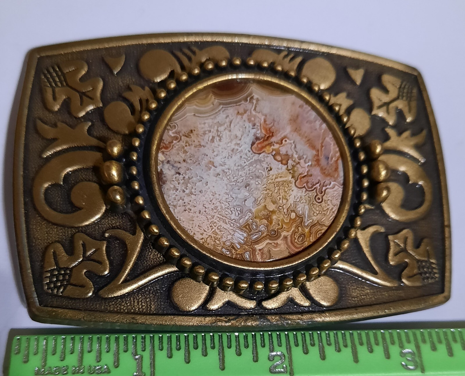Vintage Belt Buckle Natural PolishedCrazy Lace Agate Stone Center Quality Piece!