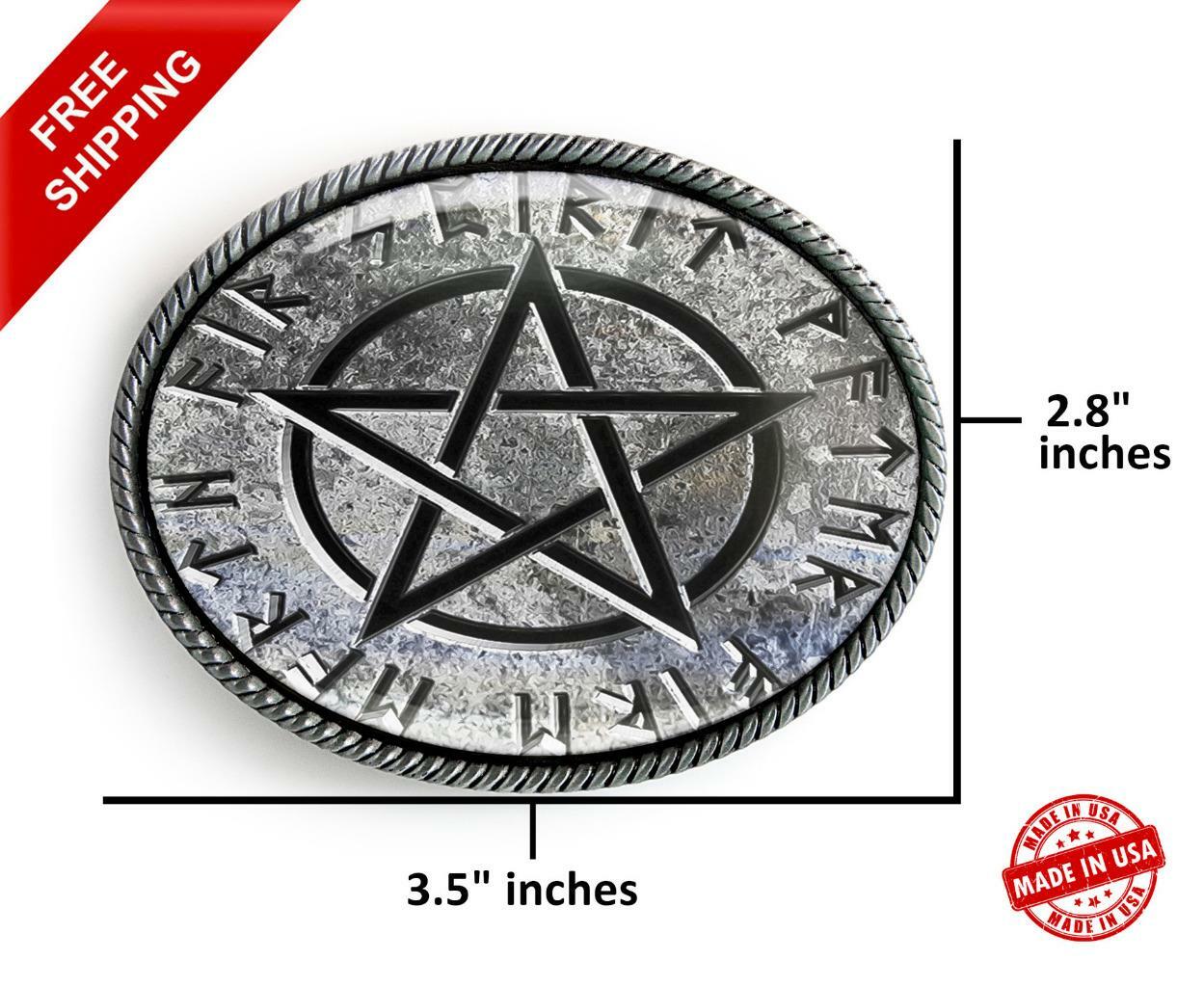 Cryptic Stone Pentagram Belt Buckle – Handmade Occult Oval Buckle – 161