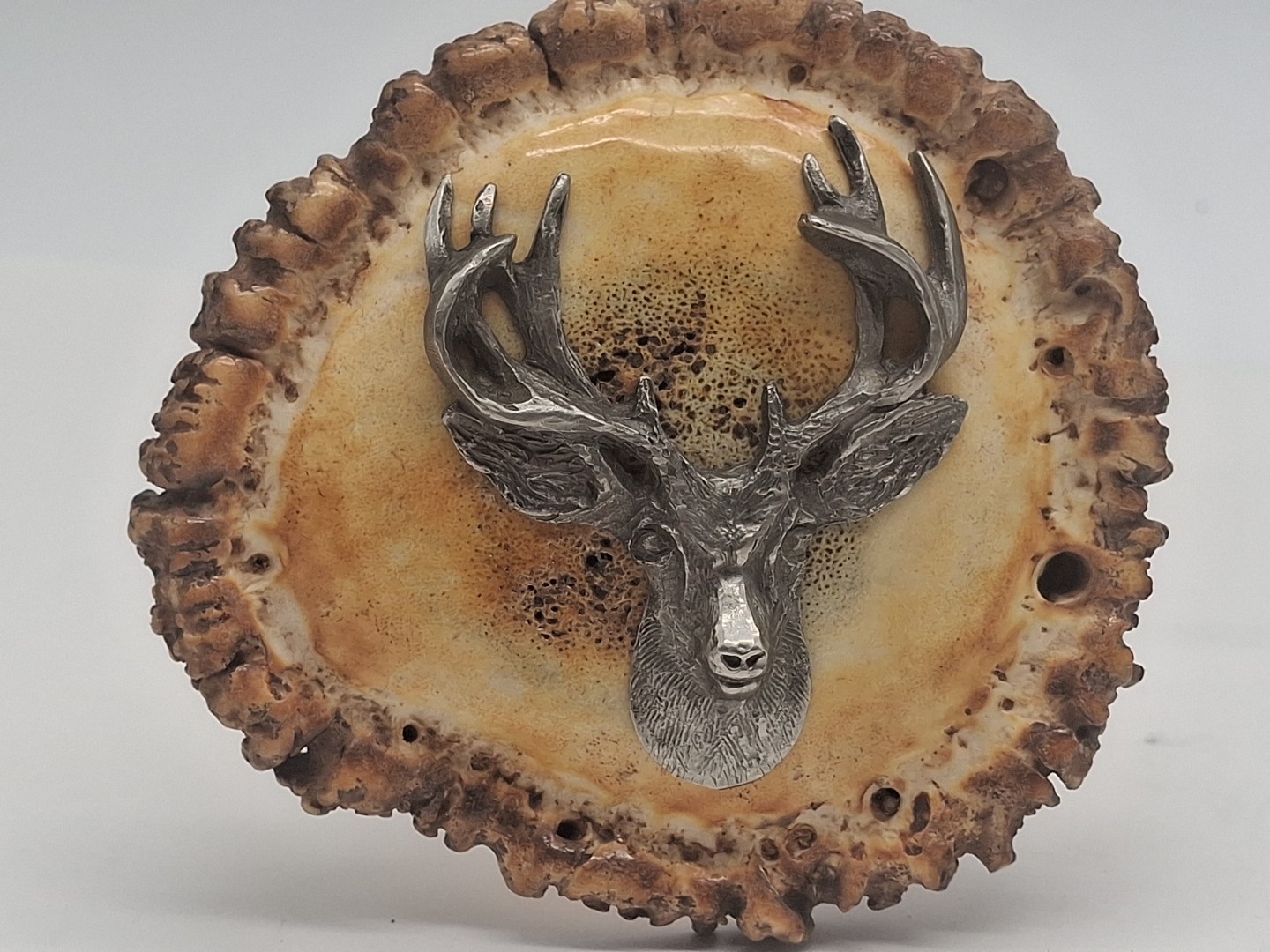 Vintage Handcrafted Elk Antler Burr Belt Buckle Buck
