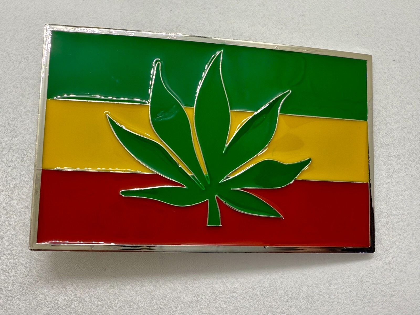 Rastafarian Flag Marijuana Cannabis Pot Leaf Weed Enameled Belt Buckle