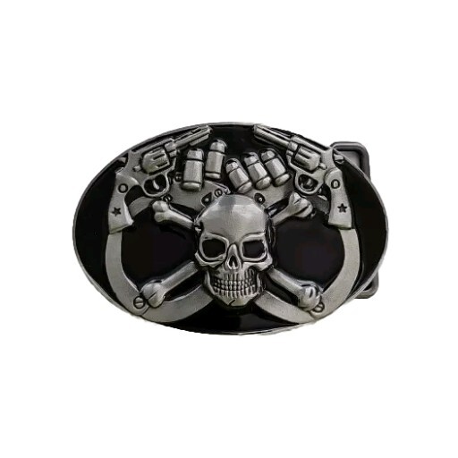 Skull & Crossbones Gun & Bullets Handcuffs Belt Buckle Fits Belt 1.5&Prime;