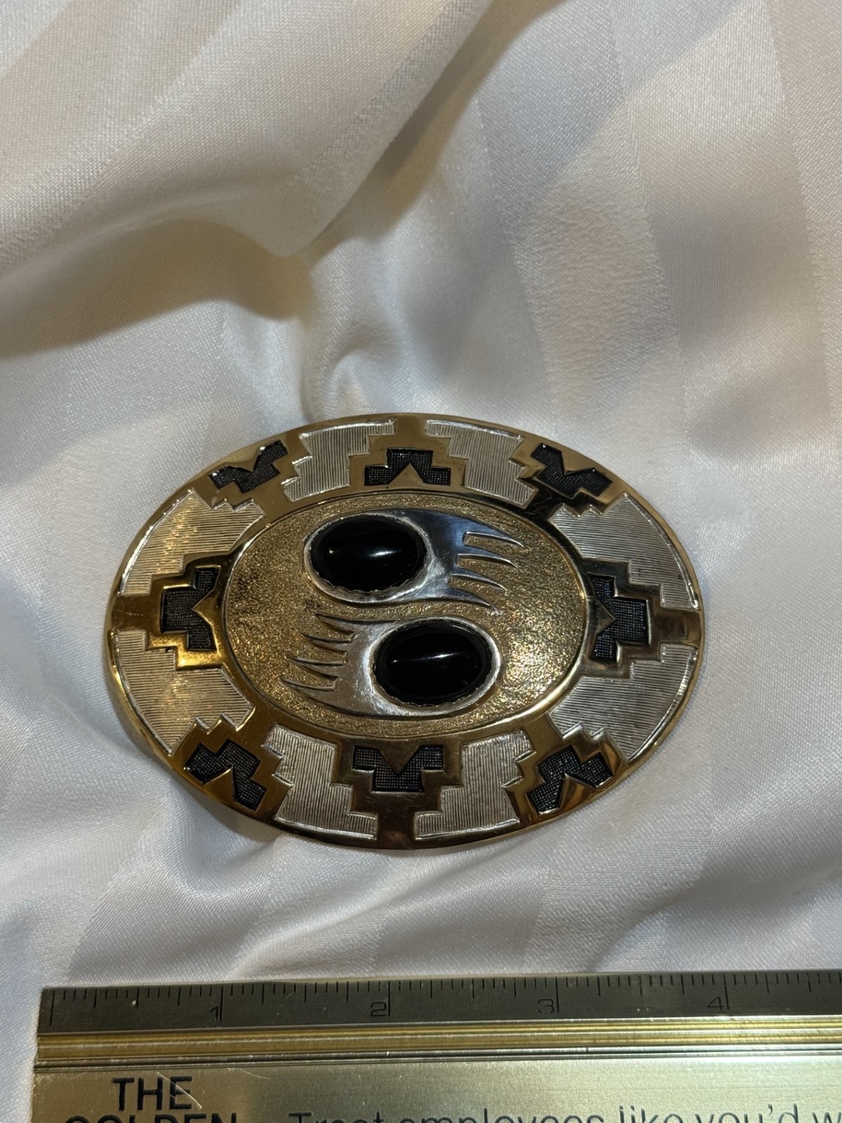 CRUMRINE Gold and Silver Tone Cabochon Onyx Bear Claw Buckle Made in USA
