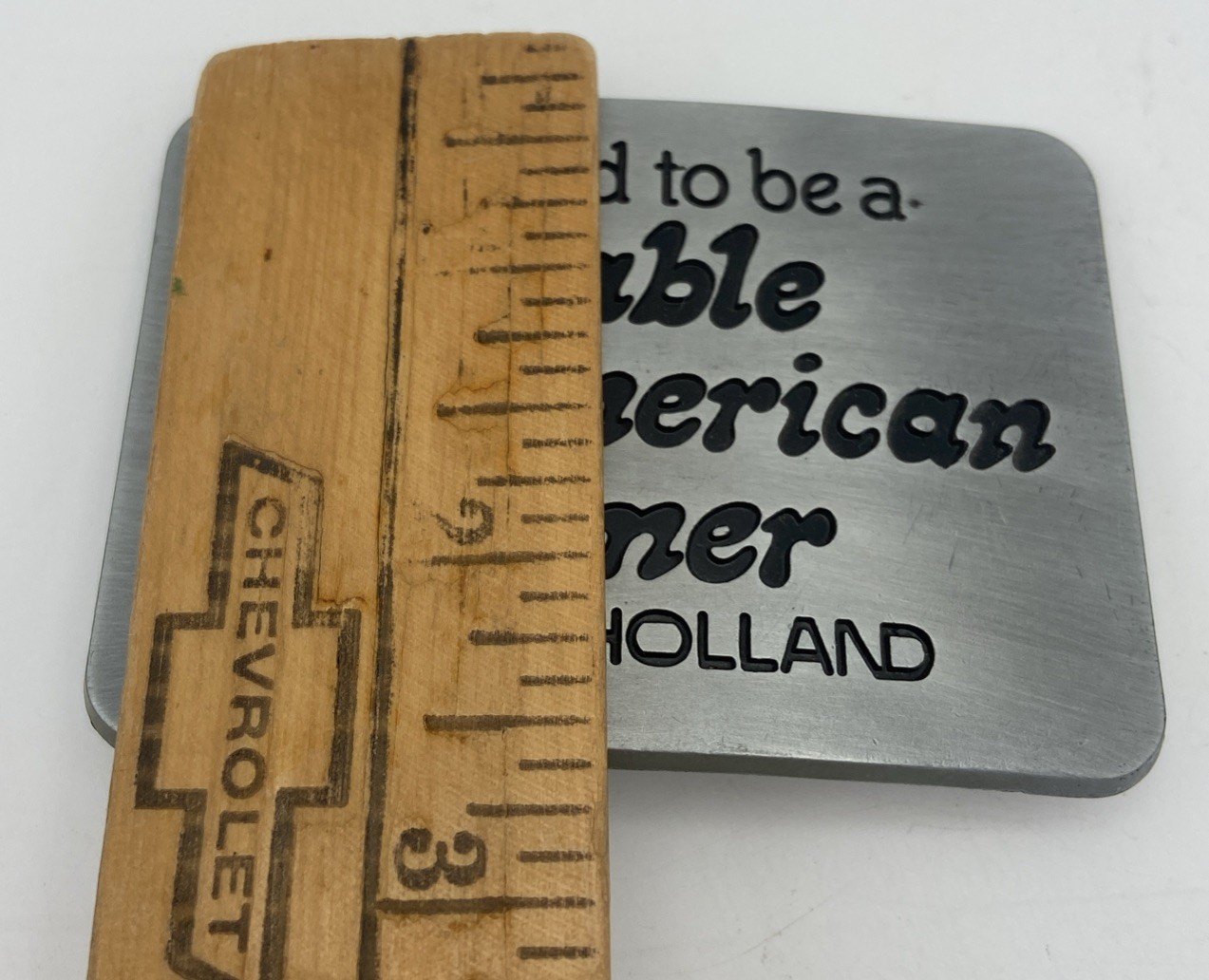 VTG 1982 New Holland Farming Metal Belt Buckle Proud To Be An American Farmer