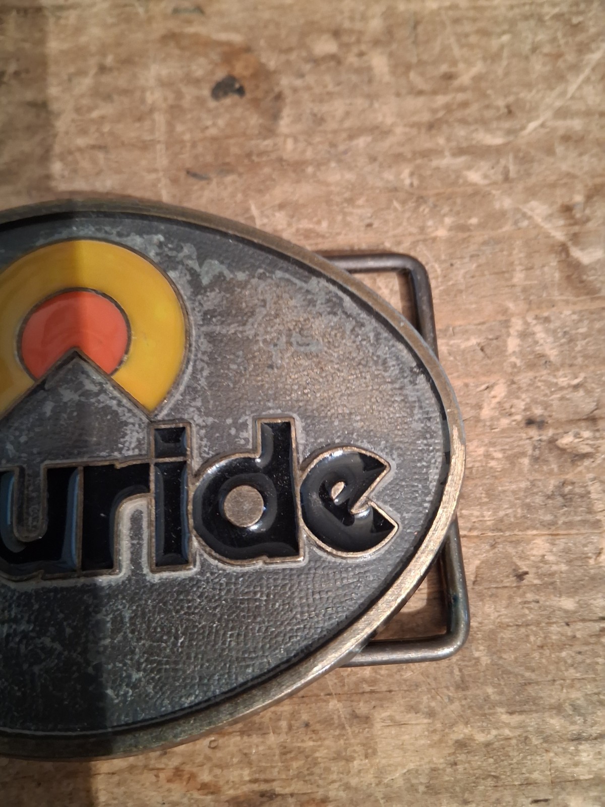 Telluride Ski Resort Belt Buckle 1970s Brass Mountain Enamel Sun