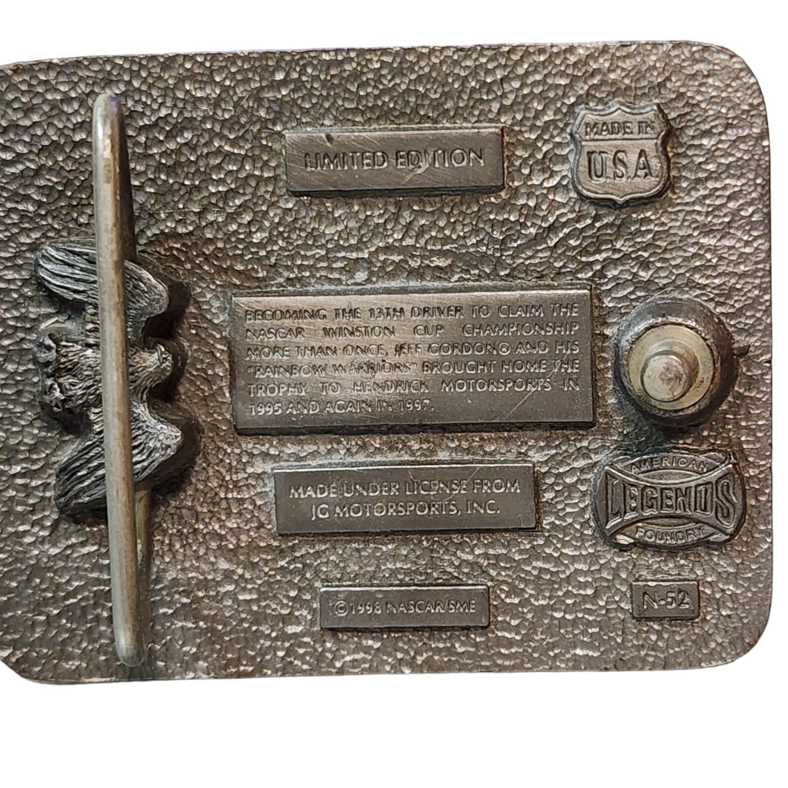Nascar Vintage 1998 Gordon # 24 Winston Cup Series L E Belt Buckle Pewter