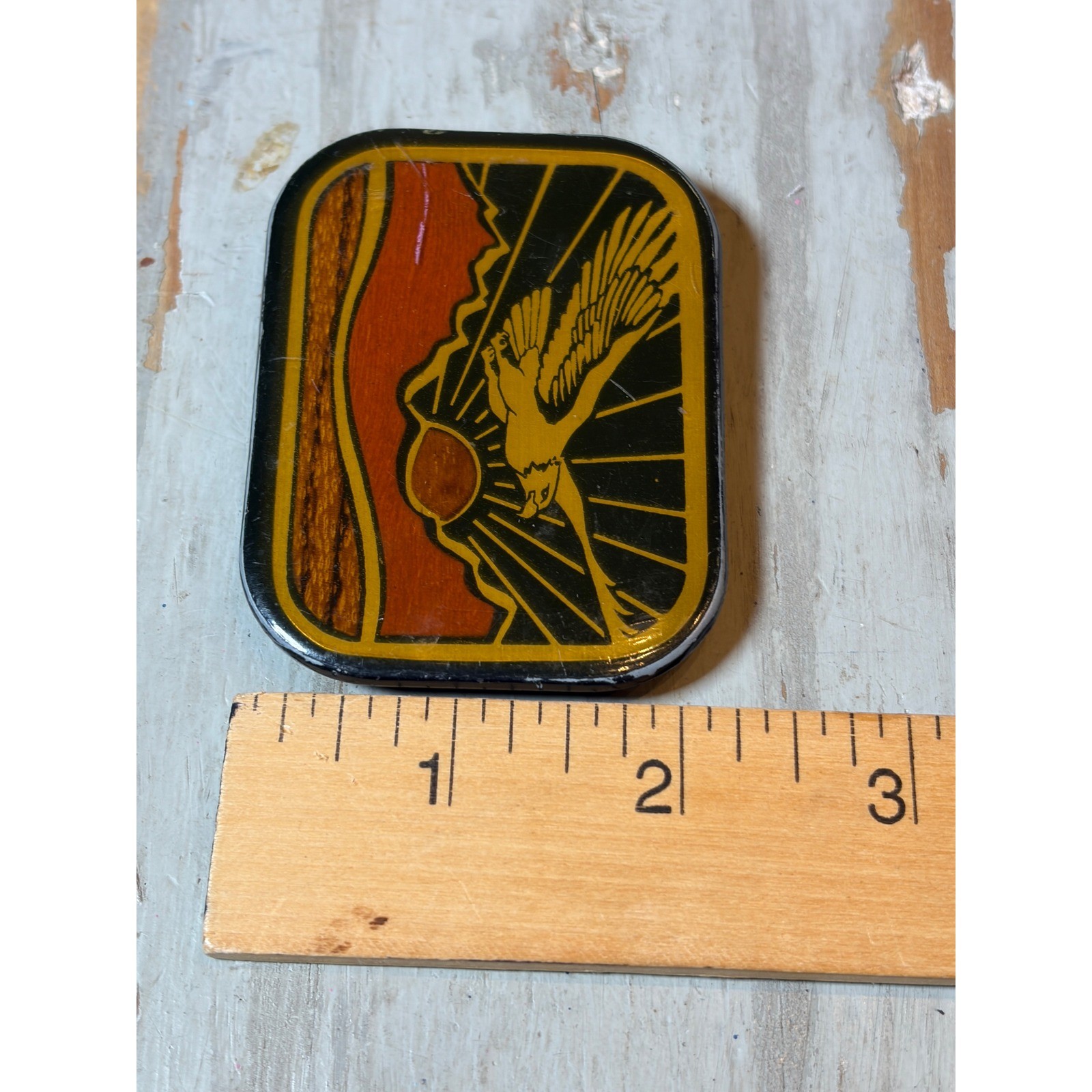 Vintage Harmon Design Colorado Eagle Belt Buckle Western Mountain Sunrise Enamel