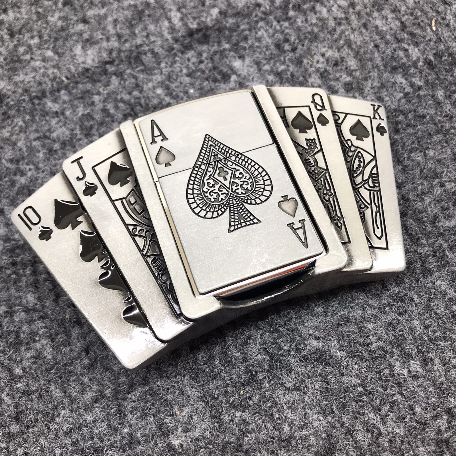 Antique Brushed Poker Belt Buckle with Lighter, Stock in US