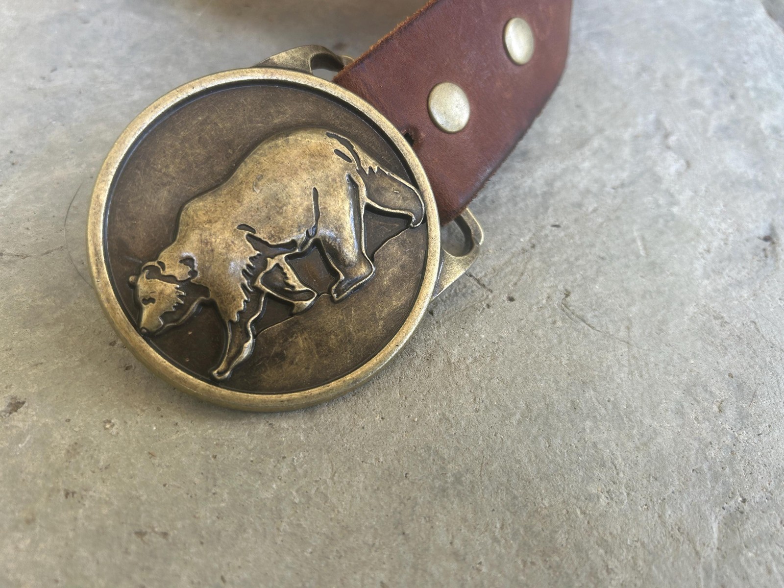 Large Bear Belt Buckle Antique Gold Grizzly Western Cowboy Rodeo Style Gift