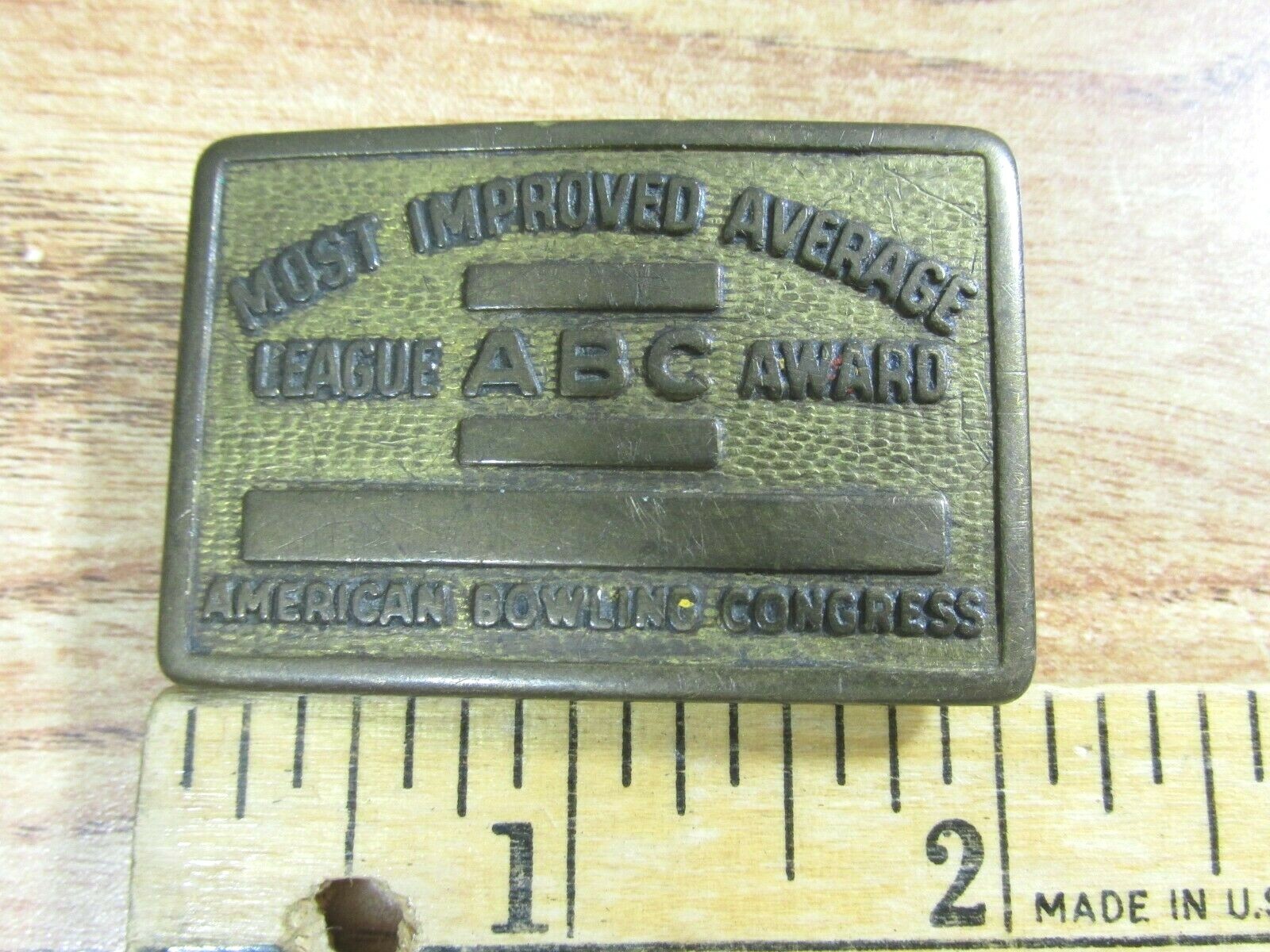 BOWLING CONGRESS BELT BUCKLE LEAGUE ABC AWARD MOST IMPROVED AVERAGE SMALL BUCKLE