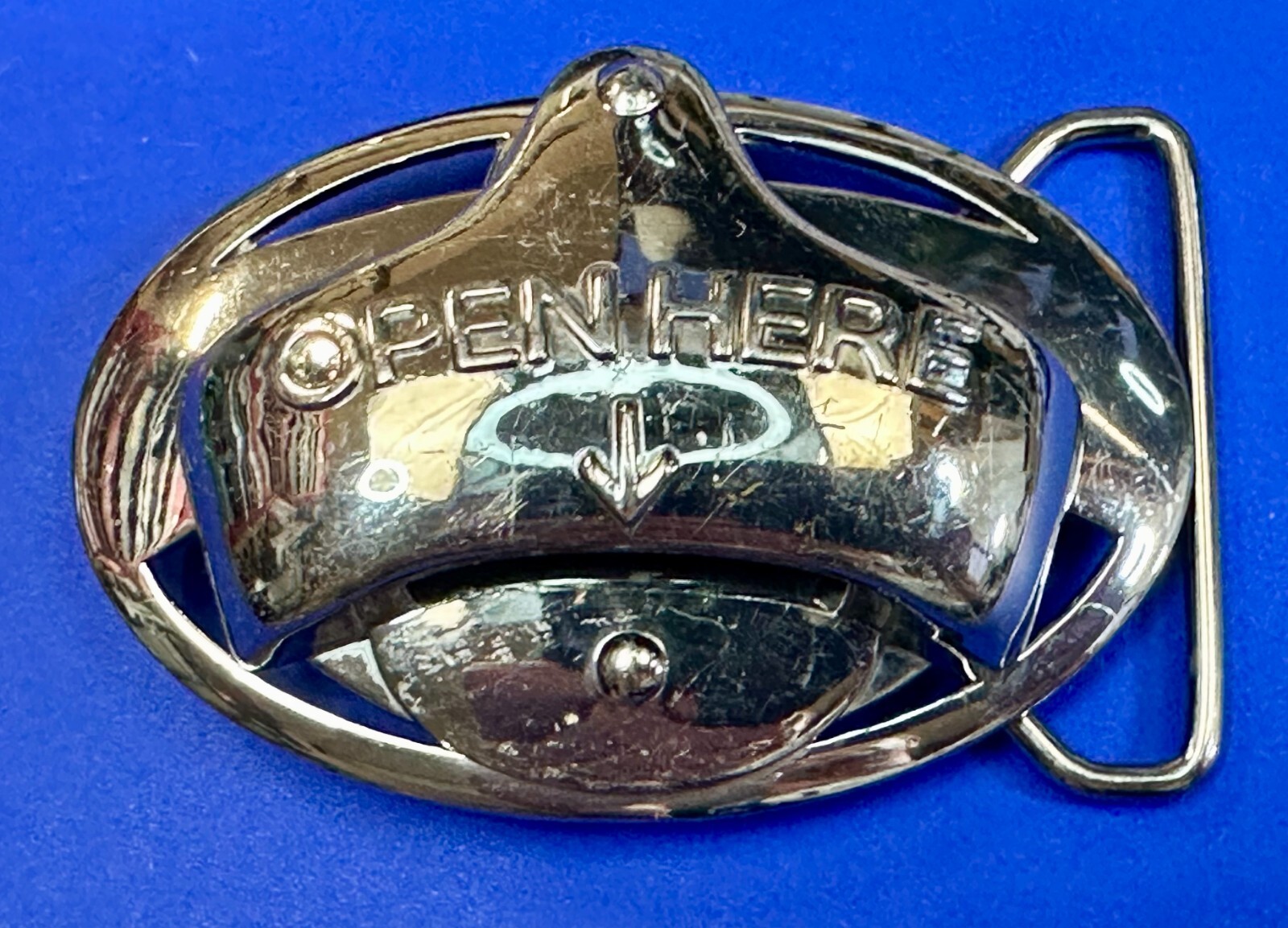 Open Here Practical Beer Lovers Drinkers Bottle Opener Mounted to Belt Buckle