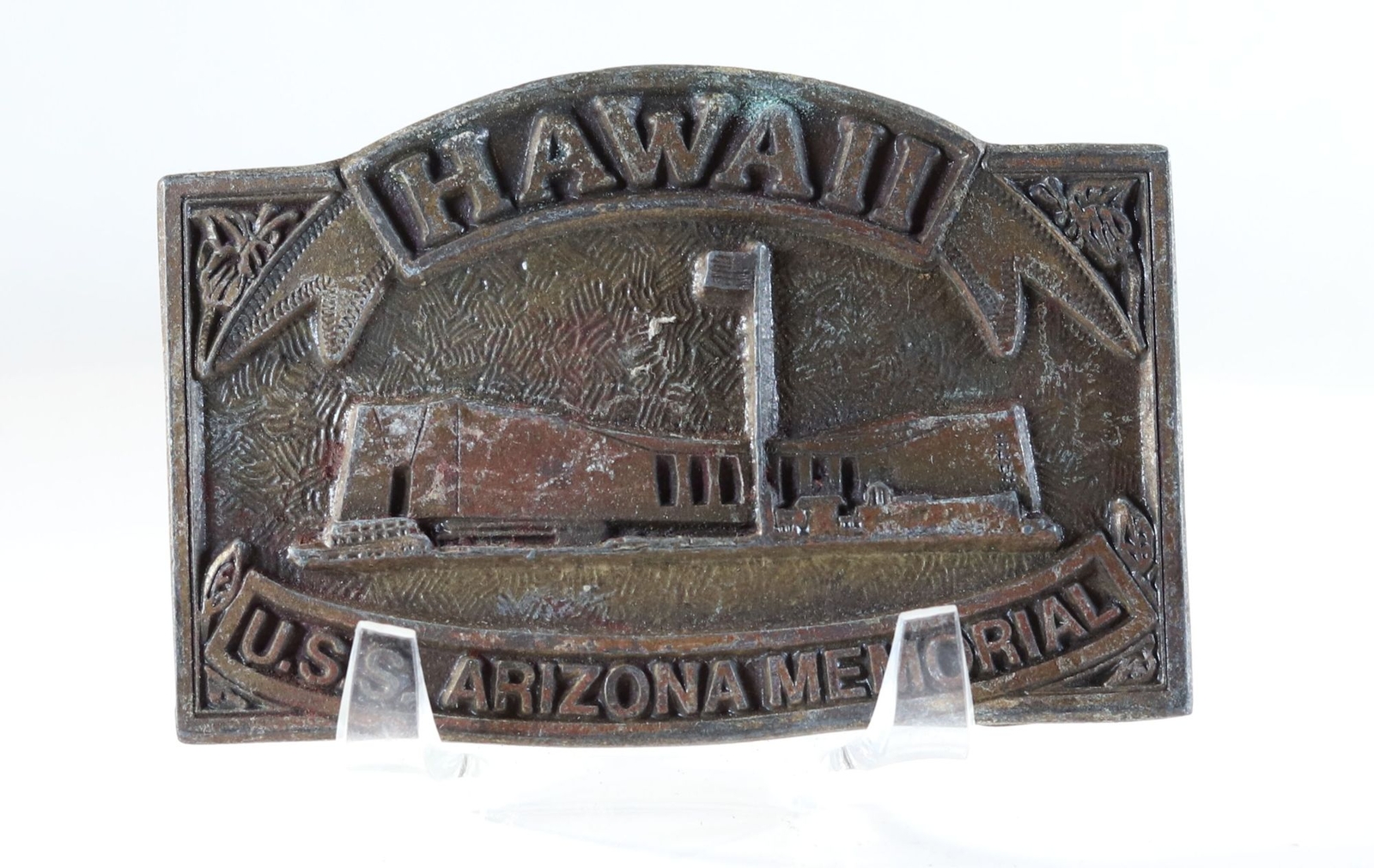 Belt Buckle Hawaii USS Arizona Memorial Solid Brass Buckle Vintage