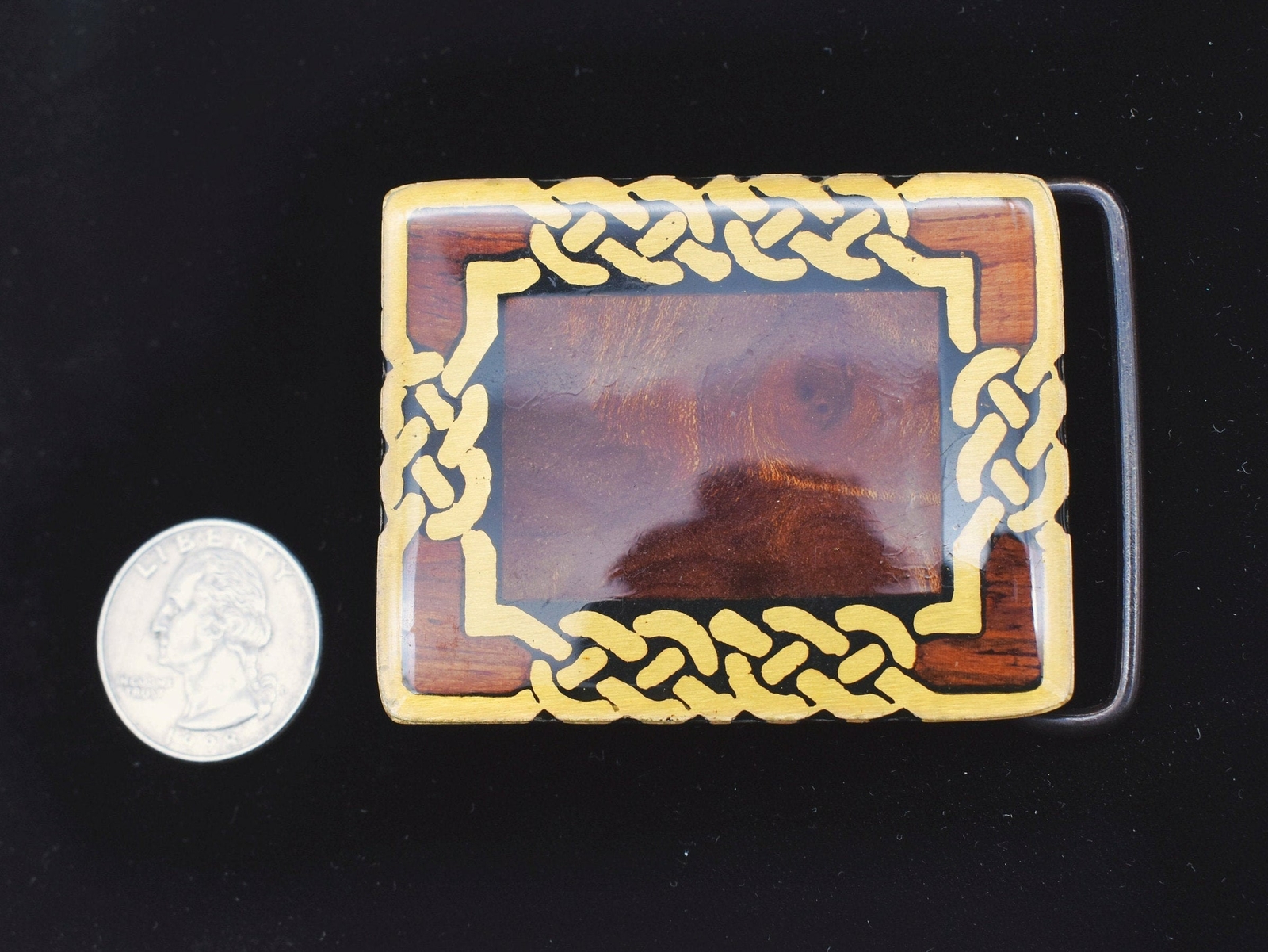Burly Wood Inlay Celtic Knots Harmony Metals Solid Brass Vintage Belt Buckle