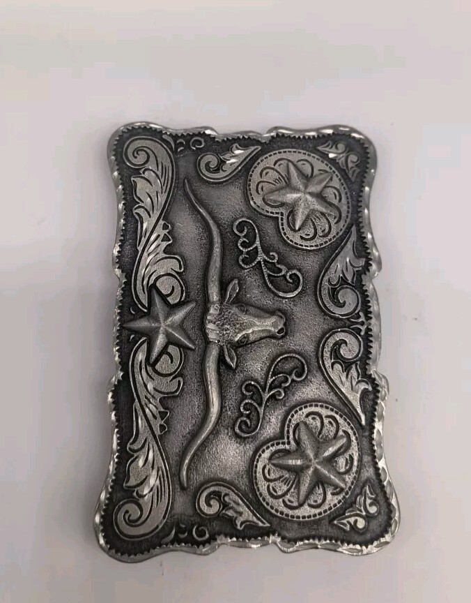 Western Legends Lone Star Long Horn Silver Tone Belt Buckle