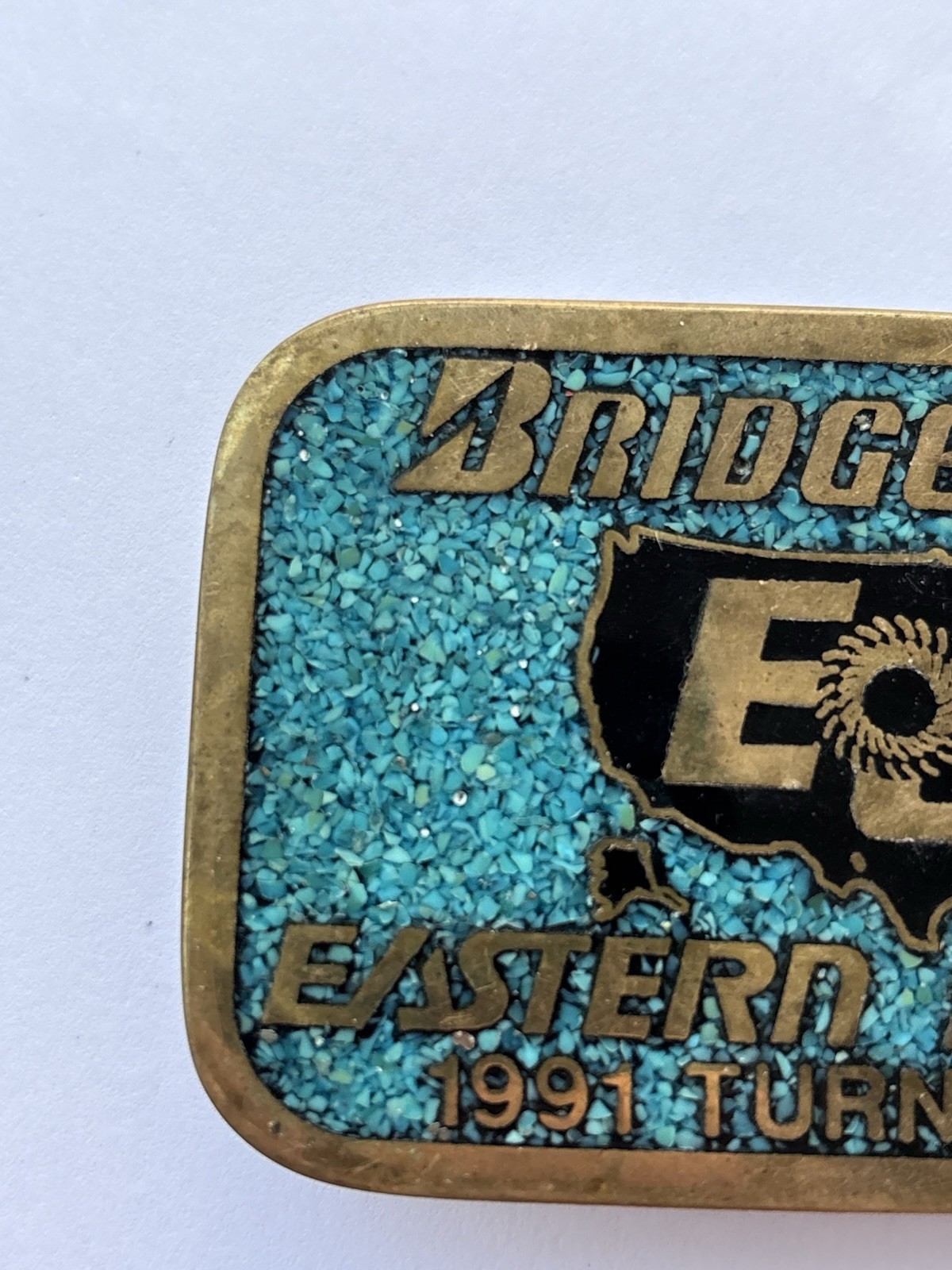 VTG Bridgestone DynaBuckle Eastern Electric 1991 Turnaround Brass Belt Buckle