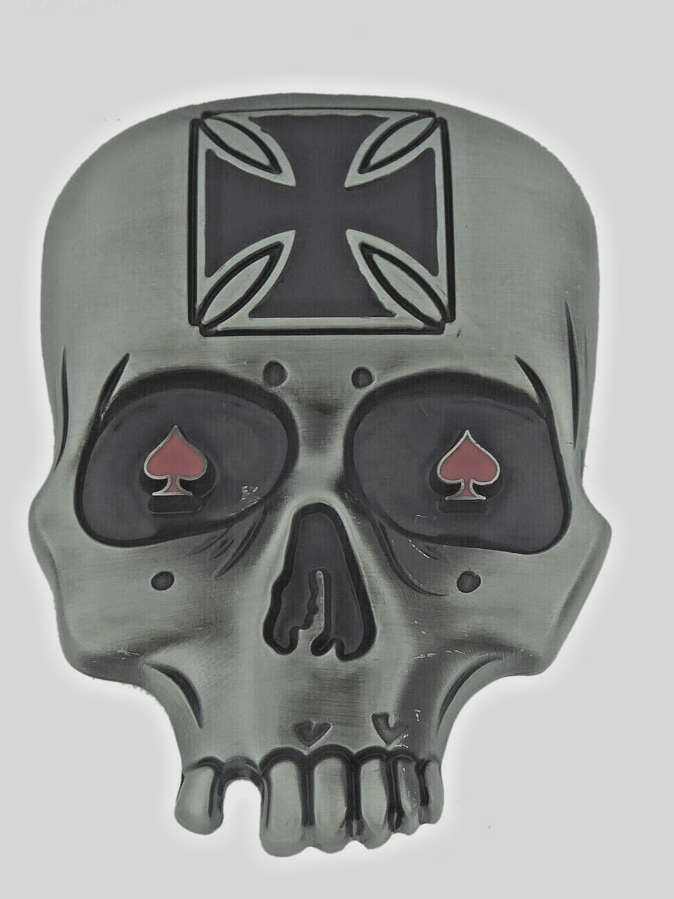 Skull Belt Buckles Gray Vintage Metal Halloween Party Costume Ace of Spade Red