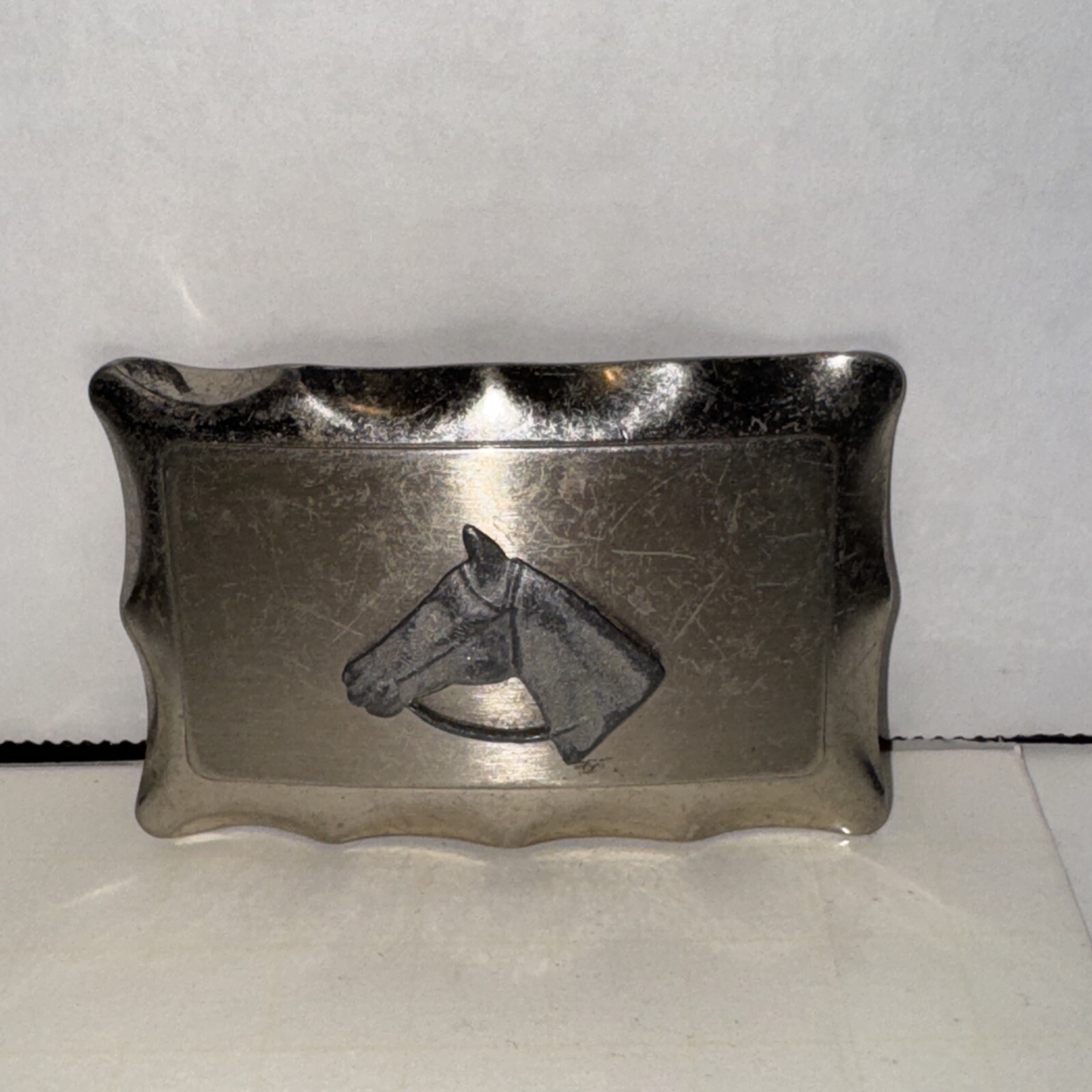 Vintage Brushed / Polished Nickel Horse Head Western Belt Buckle