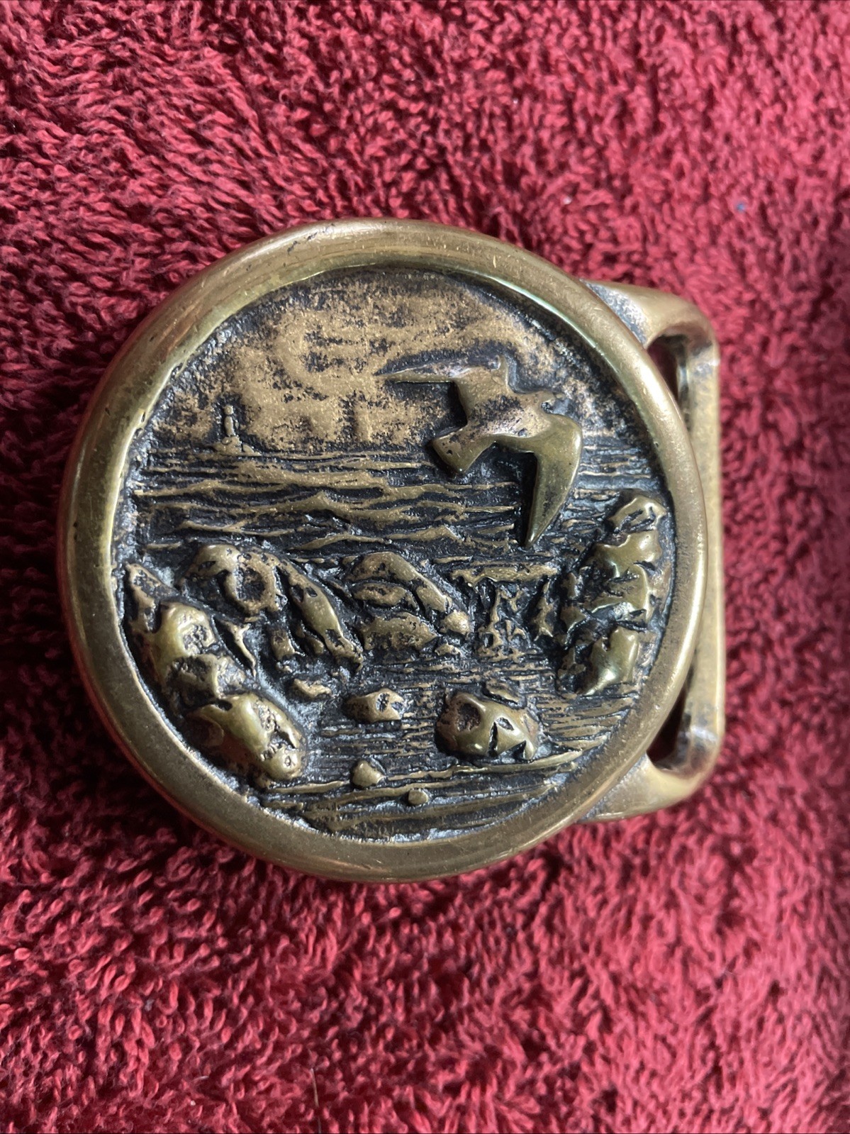 1975 Seascape Sea Gull Bird Solid Brass Belt Buckle Tech Ether Guild Vintage