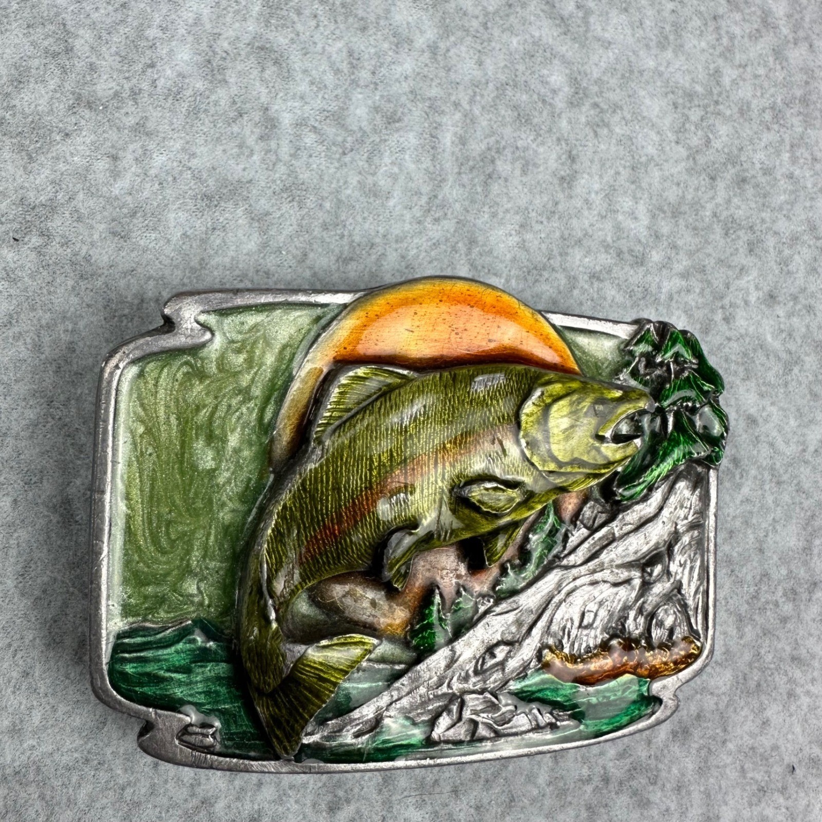 Vtg 1984 Siskiyou Buckle Co Salmon Fish Enameled Belt Buckle S-30 6.9 oz