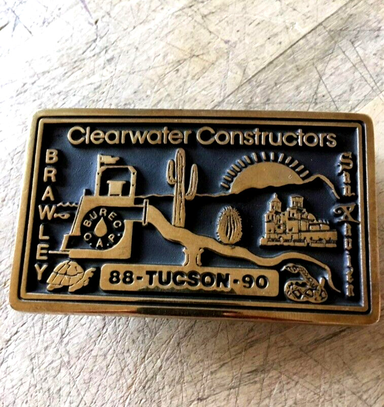 1988 Clearwater Constructors Brawley Brass Belt Buckle CAP Snake Tucson Arizona