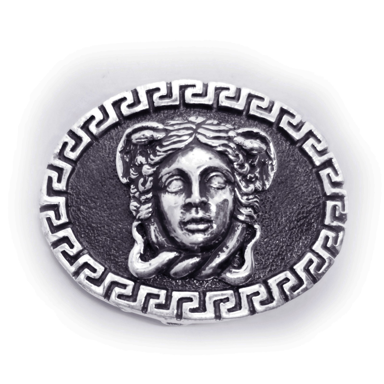 Medusa with Ancient Classic Design Oval Shape Sterling Silver Belt Buckle