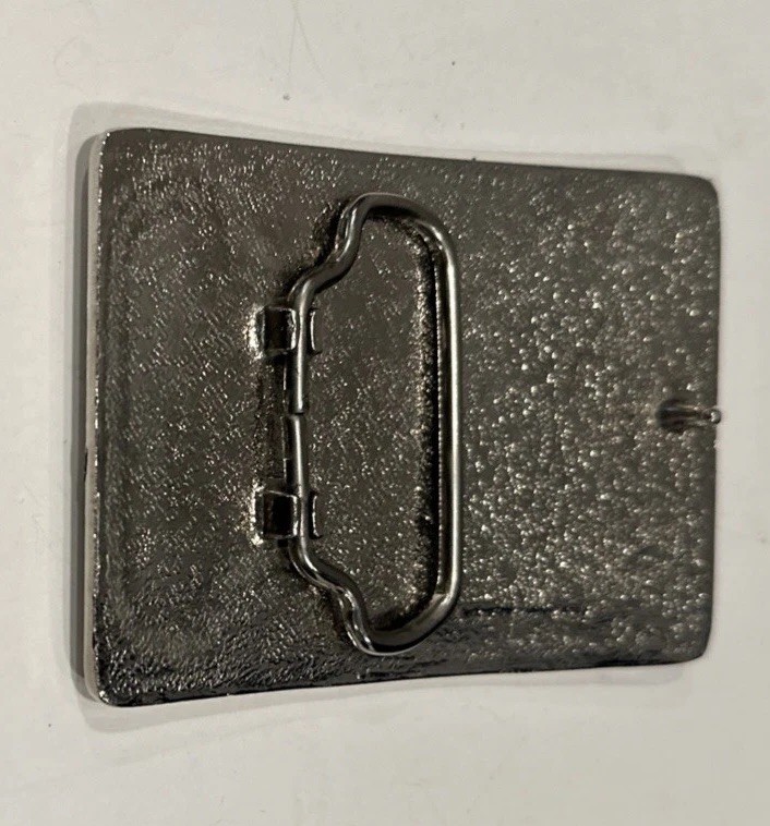 VTG Designer Western Cowboy Belt Buckle Unisex Silver Tone Rectangular Steer