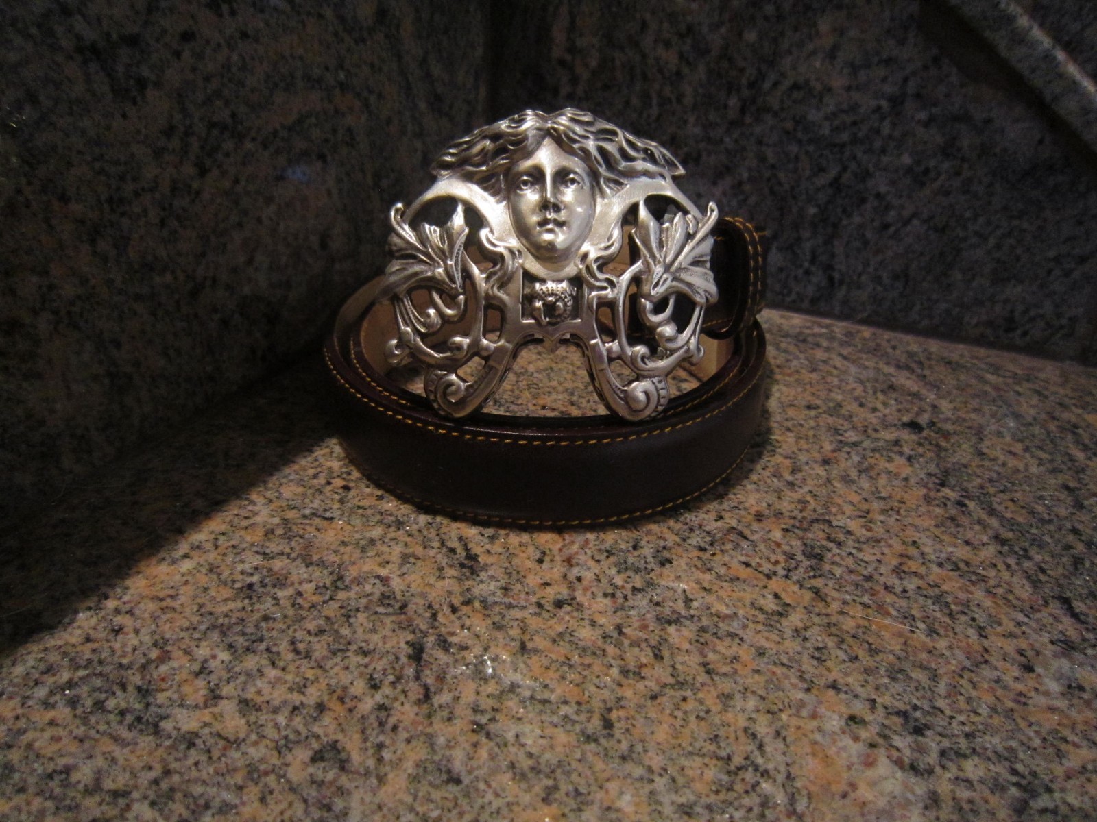 RARE! LIMITED! KIESELSTEIN MEDUSA BELT BUCKLE AND BROWN LEATHER BELT SIZE 2