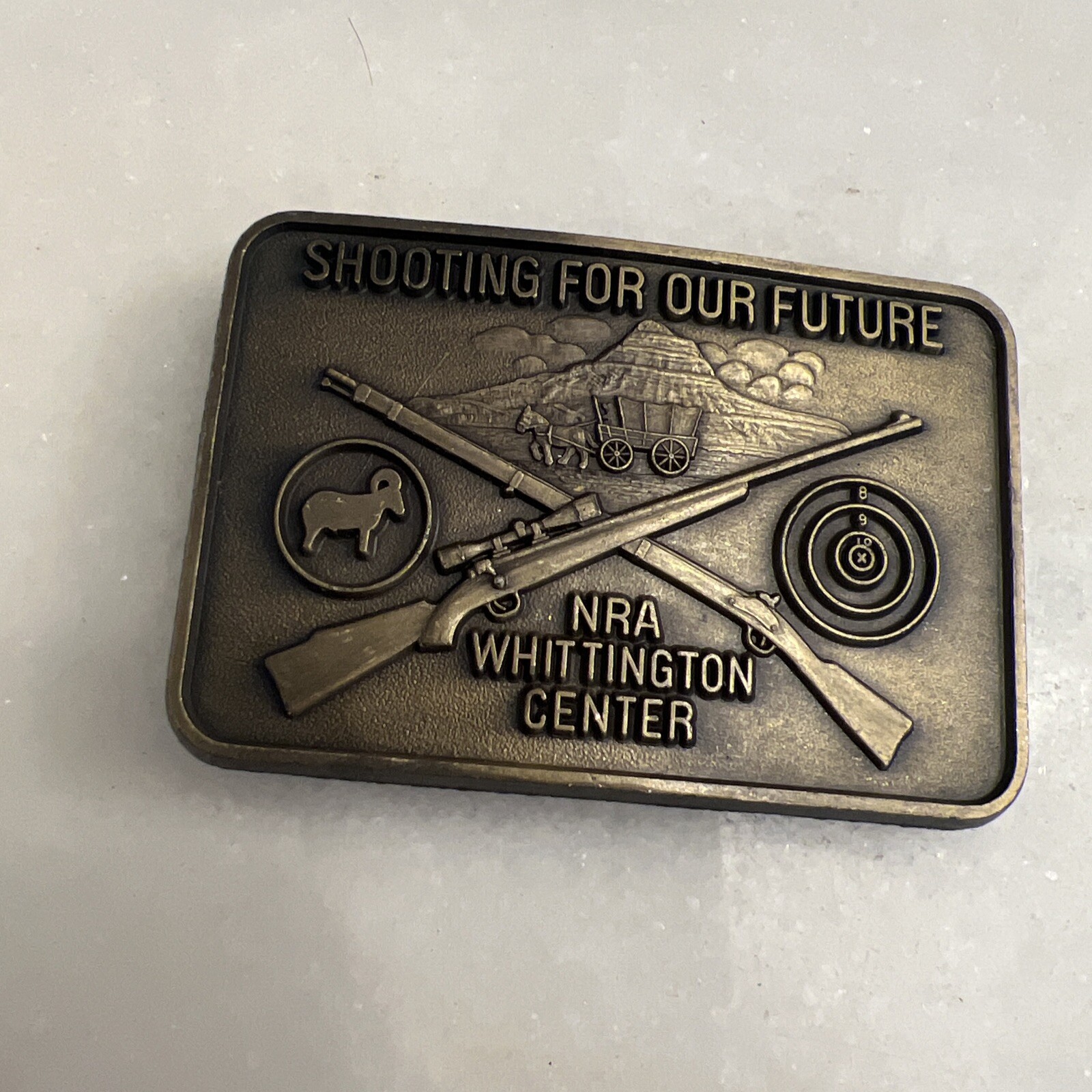 Vintage NRA Belt Buckle Whittington Center Shooting Cross Rifles Brass