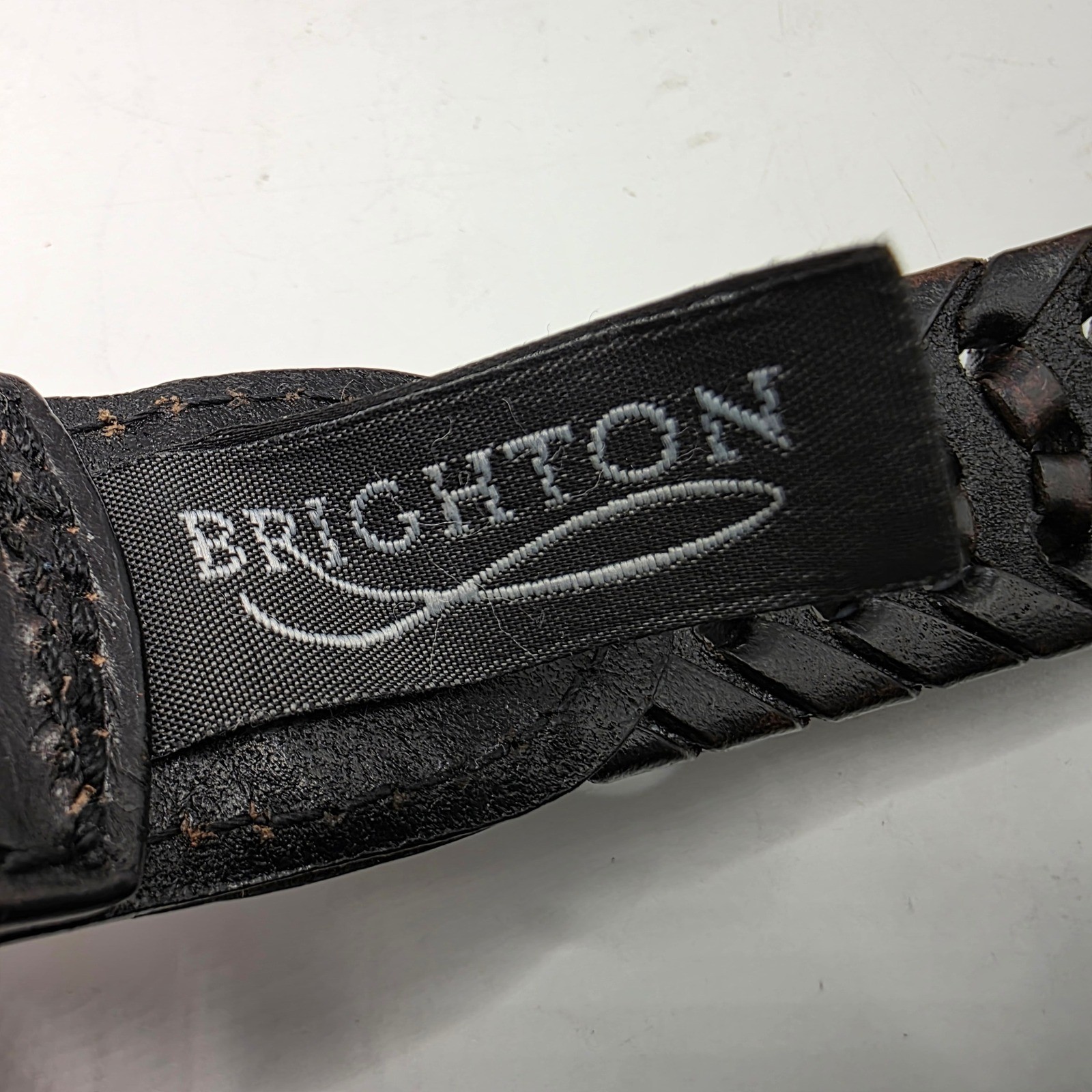 Brighton 94603 Dark Brown Braided Woven Leather Belt Silver Buckle 38