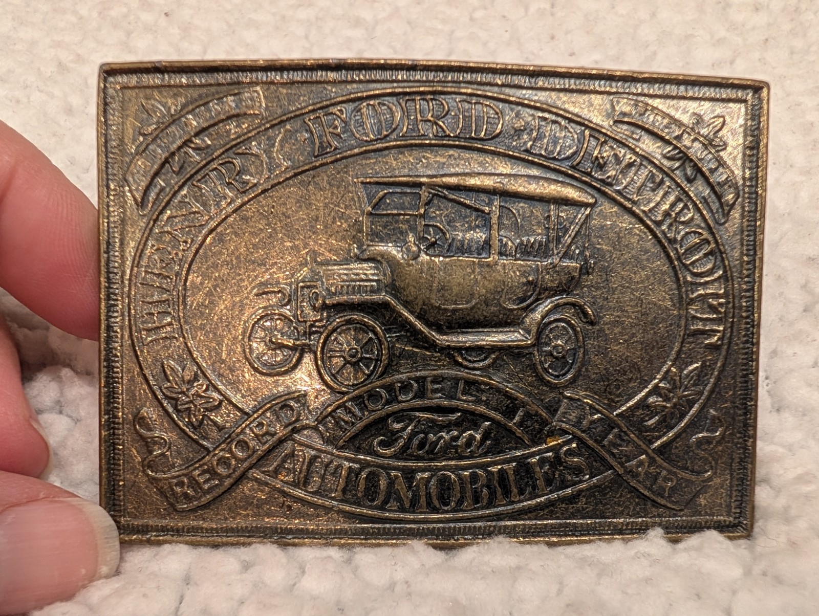 Vtg Heavy Solid Pewter Henry Ford Automobiles Model T Detroit Belt Buckle