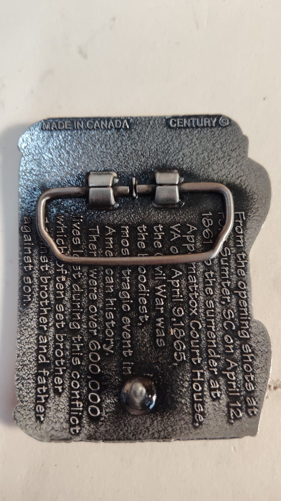 American Civil War 1861-1865 Pewter Metal Belt Buckle Century Company NEW